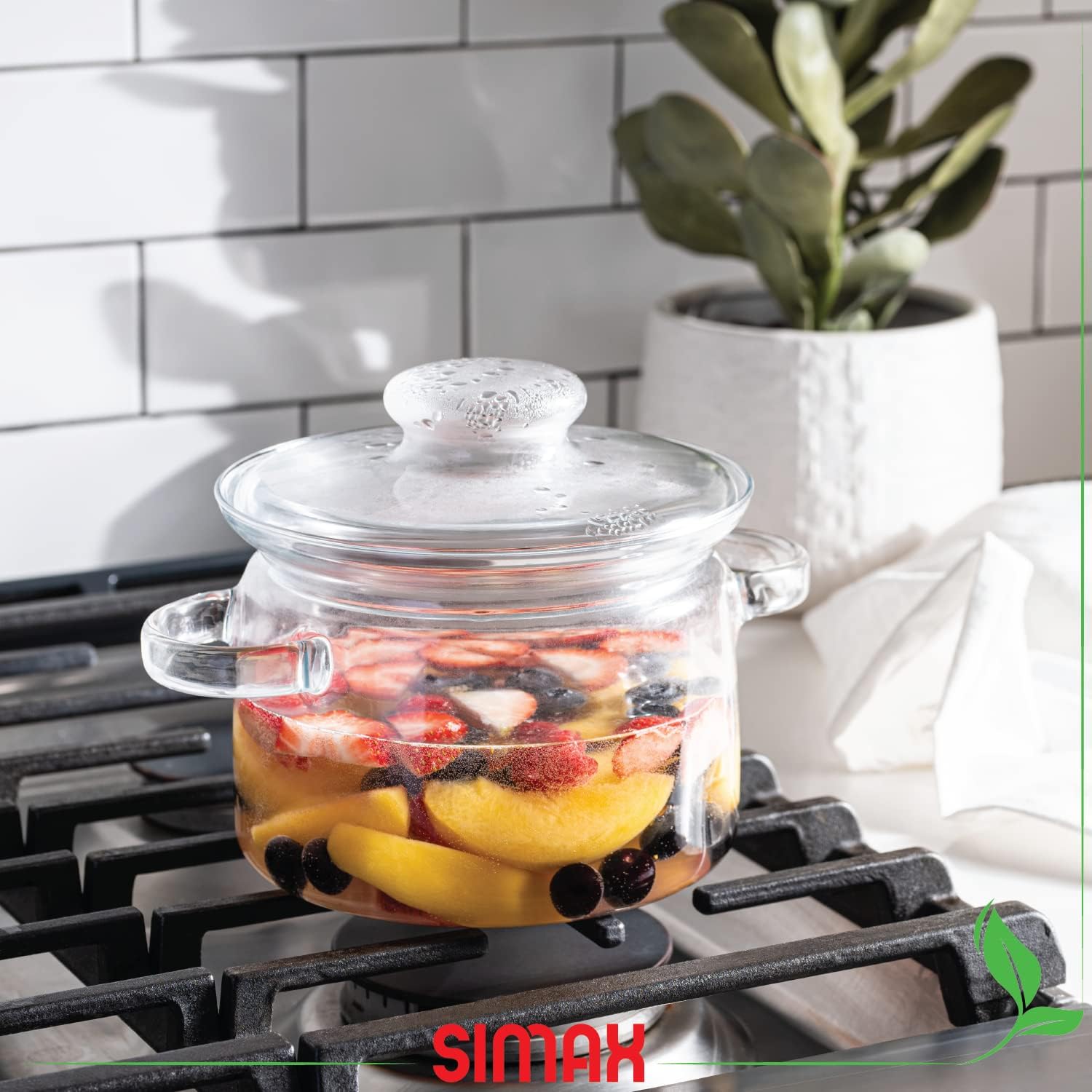 Simax 48 Oz Borosilicate Glass Saucepan With Lid - Microwave, Stove and Dishwasher Safe Potpourri Pot and Serving Dish