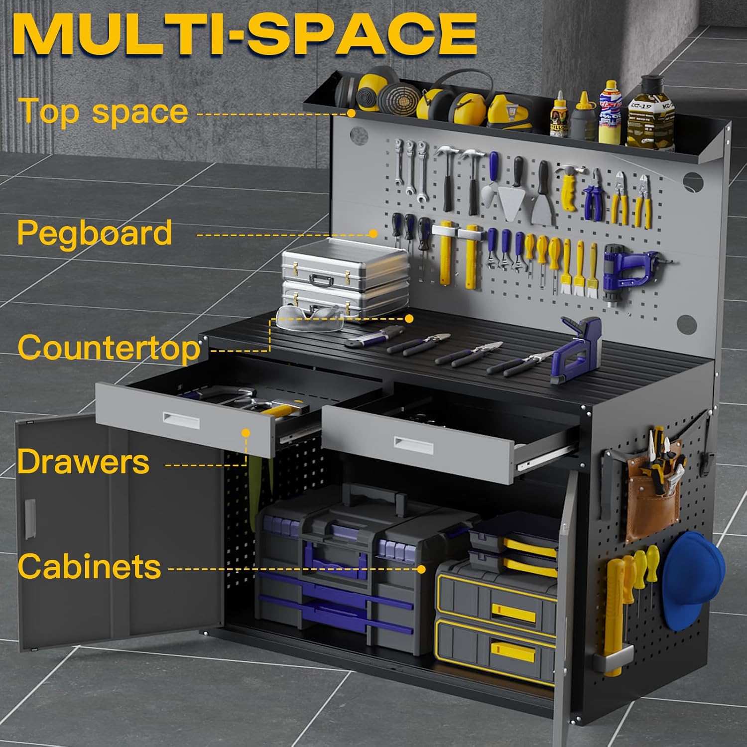 Eltean 48" Workbench, Heavy Duty 2500 LBS Capacity Work Benches for Garage | Work Bench with Drawers and Storage