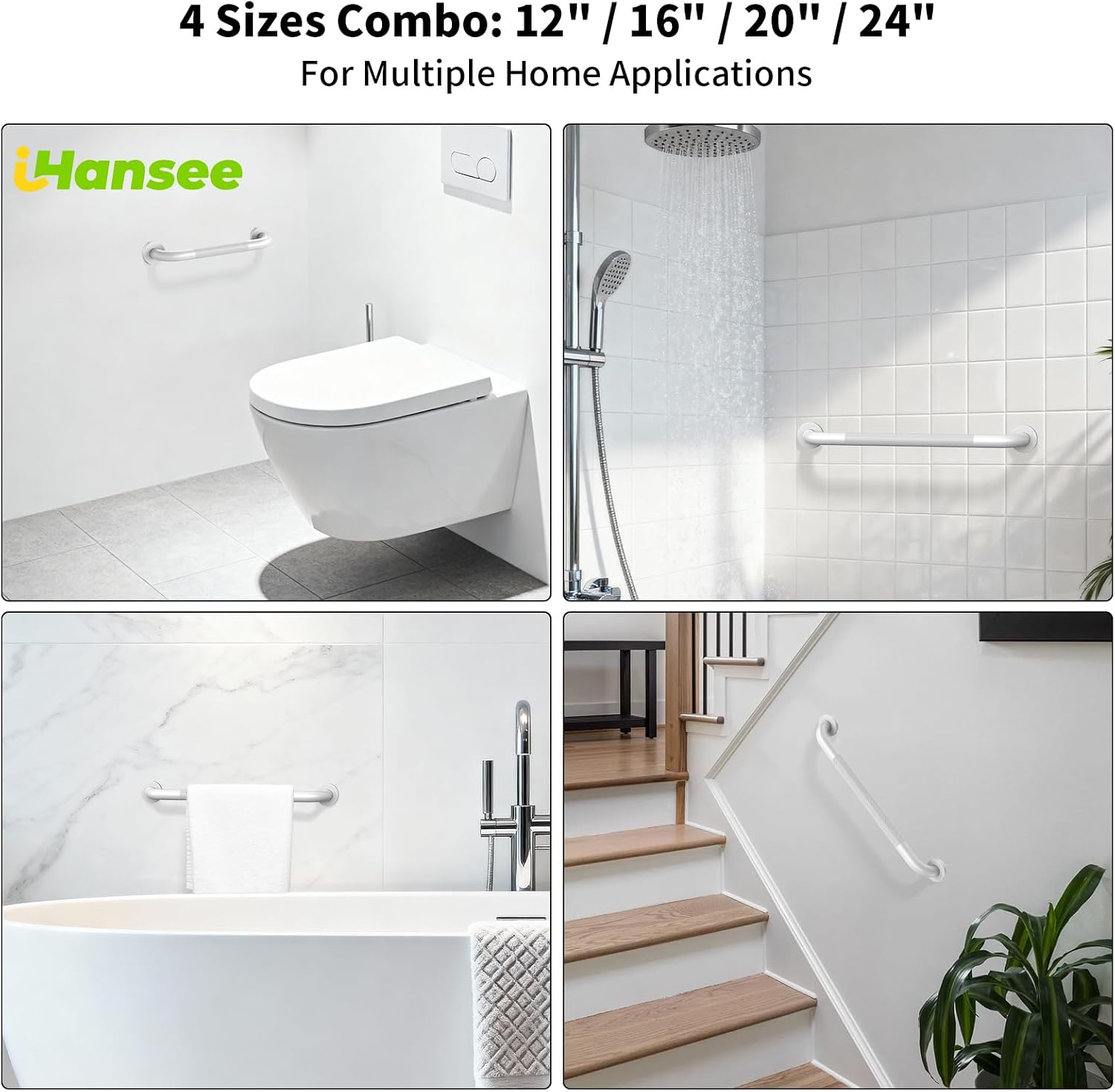 Brushed Nickel Grab Bars 18" 32" 36" 42" Bundle - 1.25" Diameter | 4 Pack Commercial Grab Bar, Anti-Slip Safety Shower Handrail, Toilet Handicap Bar, Stainless Steel Bathroom Handle for Senior