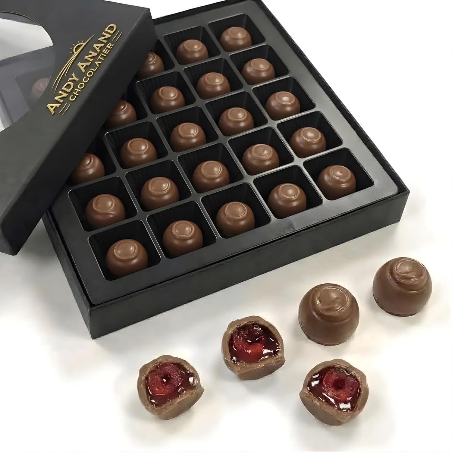 Andy Anand Belgian Dark Chocolate Cherry Cordials Gift Box - 25 Pieces