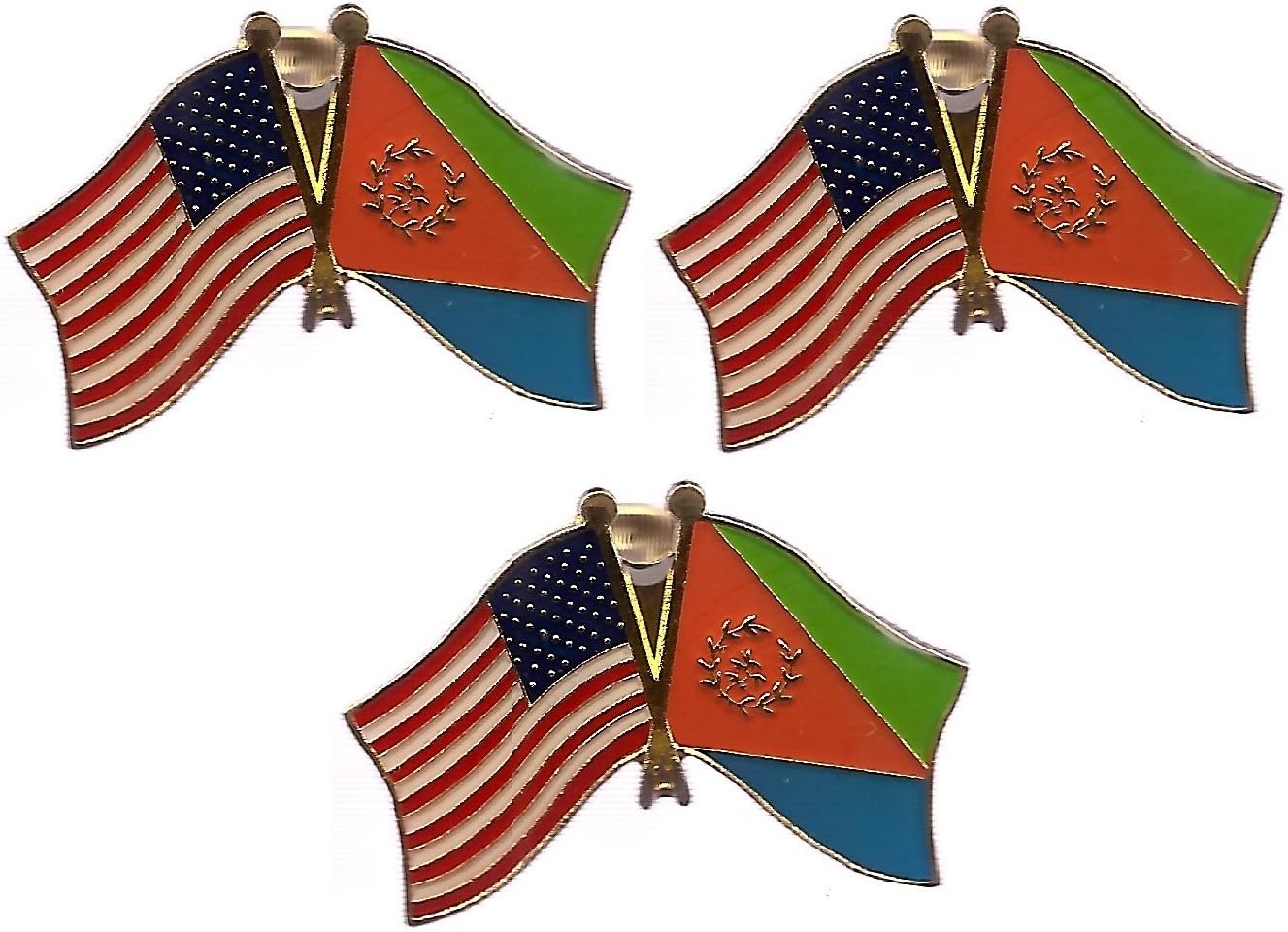3 National Country Flag Crossed Enamel Flag Pins Pack of 3 Friendship Double Flags