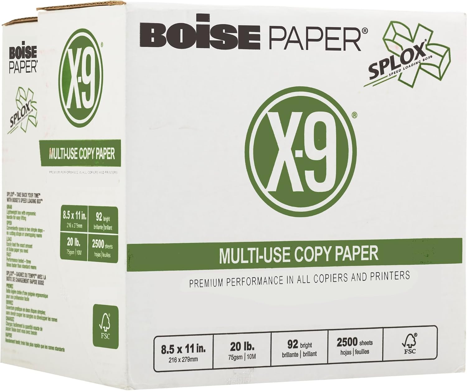 Boise X-9 Multi-Use Printer & Copy Paper, 5 Reams, White, Ledger (11in x 17in), 2500 Sheets Per Case, 20 Lb, 92 Brightness