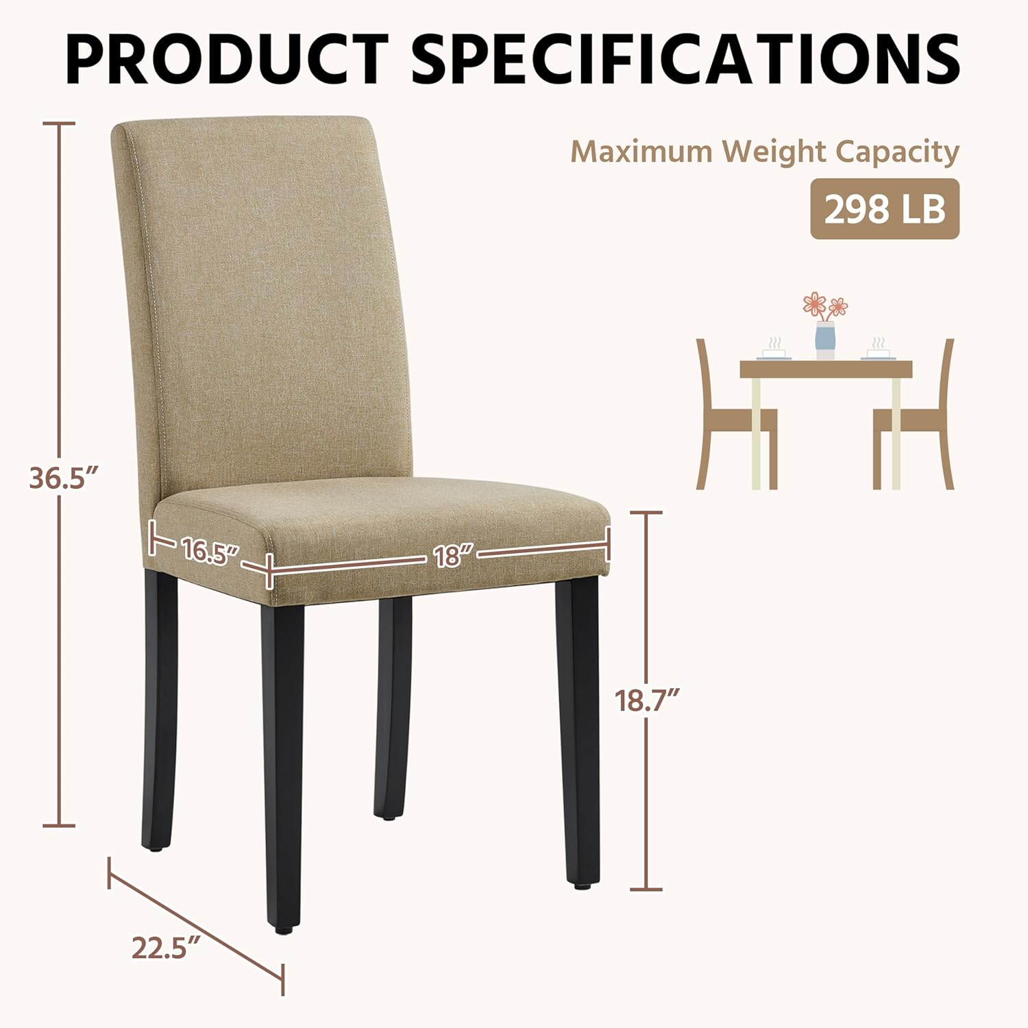 Yaheetech Dining Chairs Set of 4 Upholstered Kitchen Chairs Black