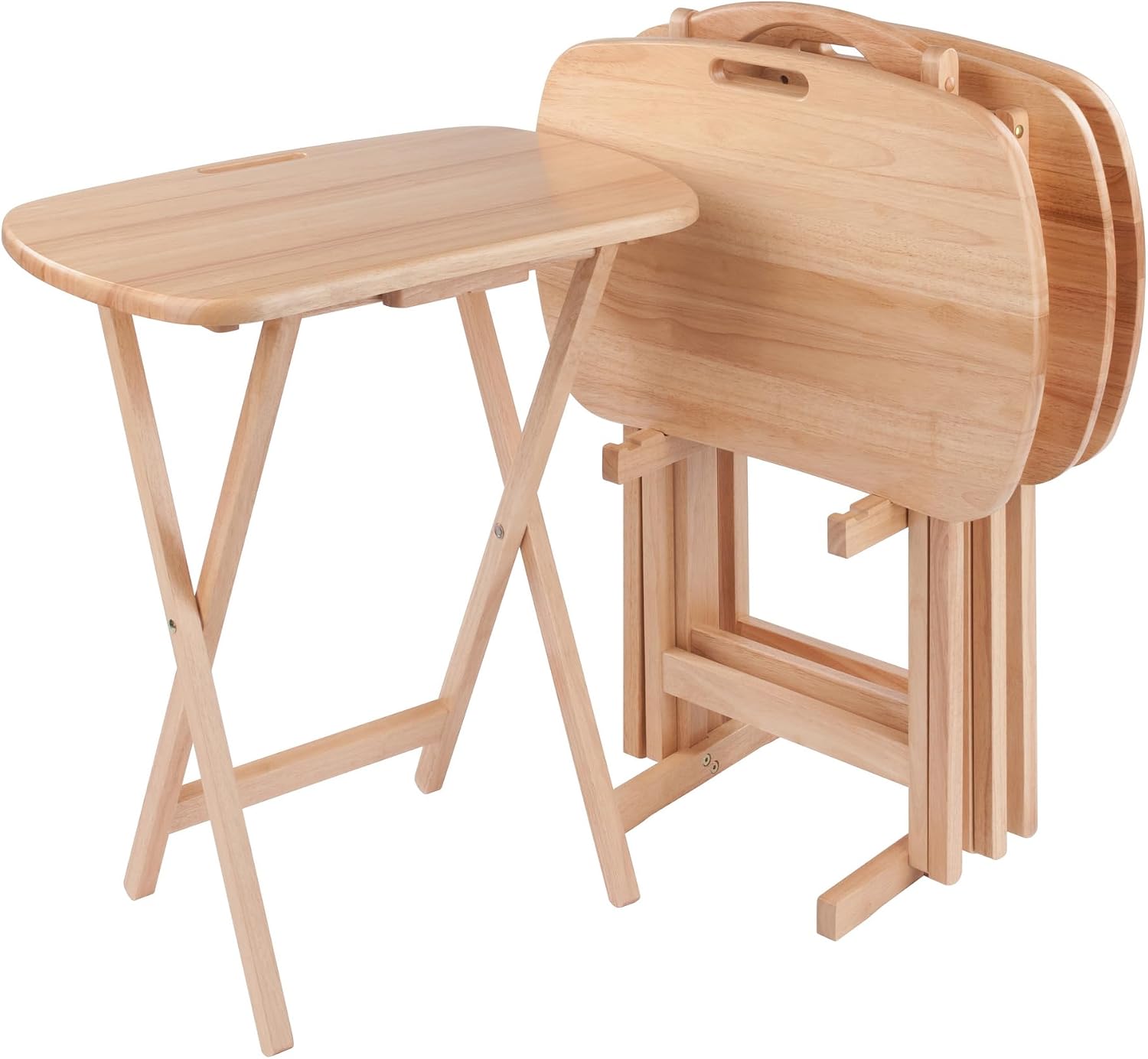 Winsome Lucca Set of 4 Foldable Snack Tables with Storage Rack, Walnut, 26" | Easy to Store Portable Fold Up Table Set for Kitchen, Living Room TV Dining, Crafts, Puzzles, Work From Home