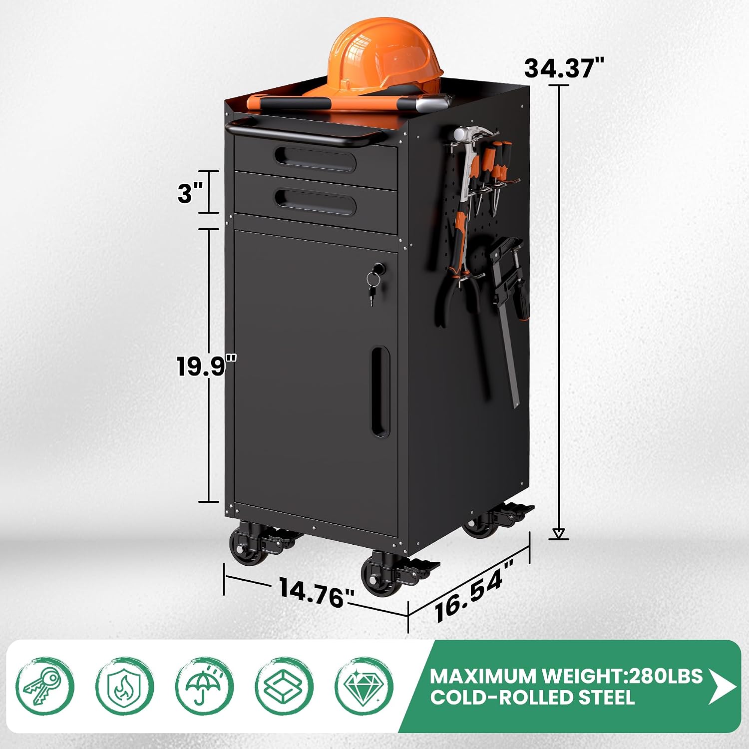 Garage Cabinets,Metal Garage Storage Cabinet with Wheels,Black Lockable Rolling Tool Cabinet with Drawer and Adjustable Shelves,Heavy Duty Tool Chest for Home Office Utility Room