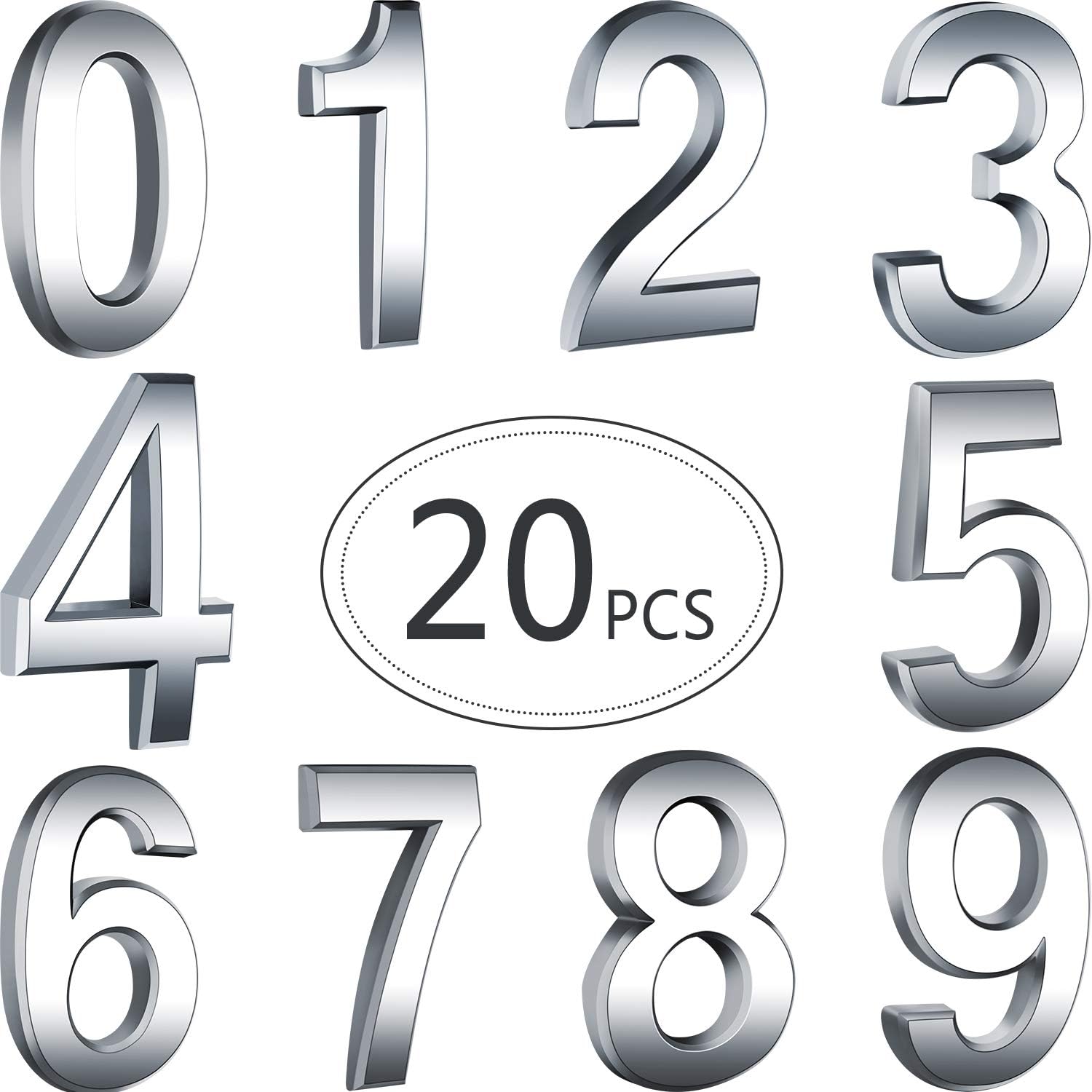 20 Pieces House Numbers Mailbox Numbers 0-9, 3D Door Address Numbers Self Adhesive Mailbox Numbers Sticker or House, Apartment, Office, Hotel Room