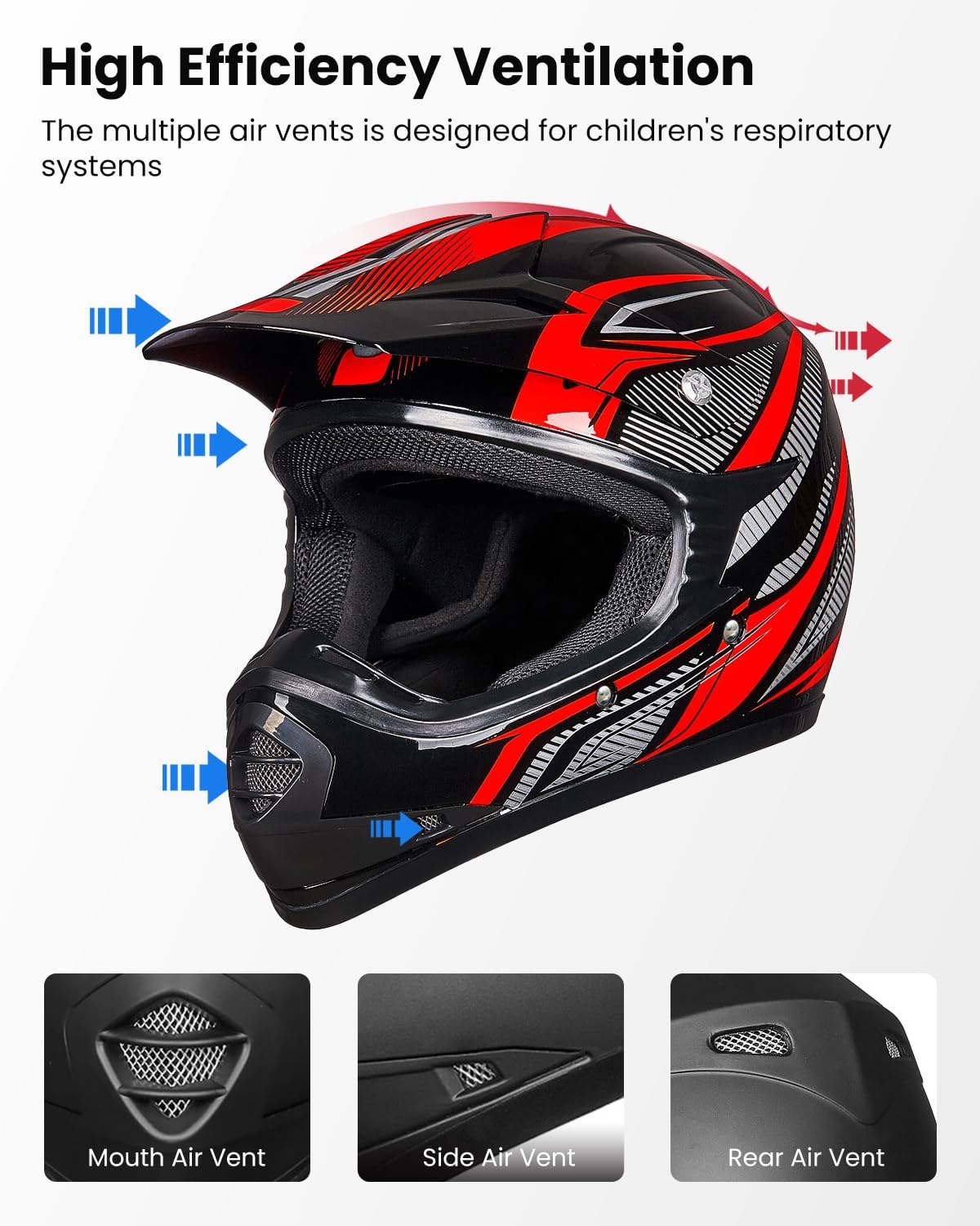 ILM Youth Kids ATV Motocross Helmet Goggles Sports Gloves Dirt Bike Motorcycle Off Road DOT Approved B07 (Youth-L, Matte Black)