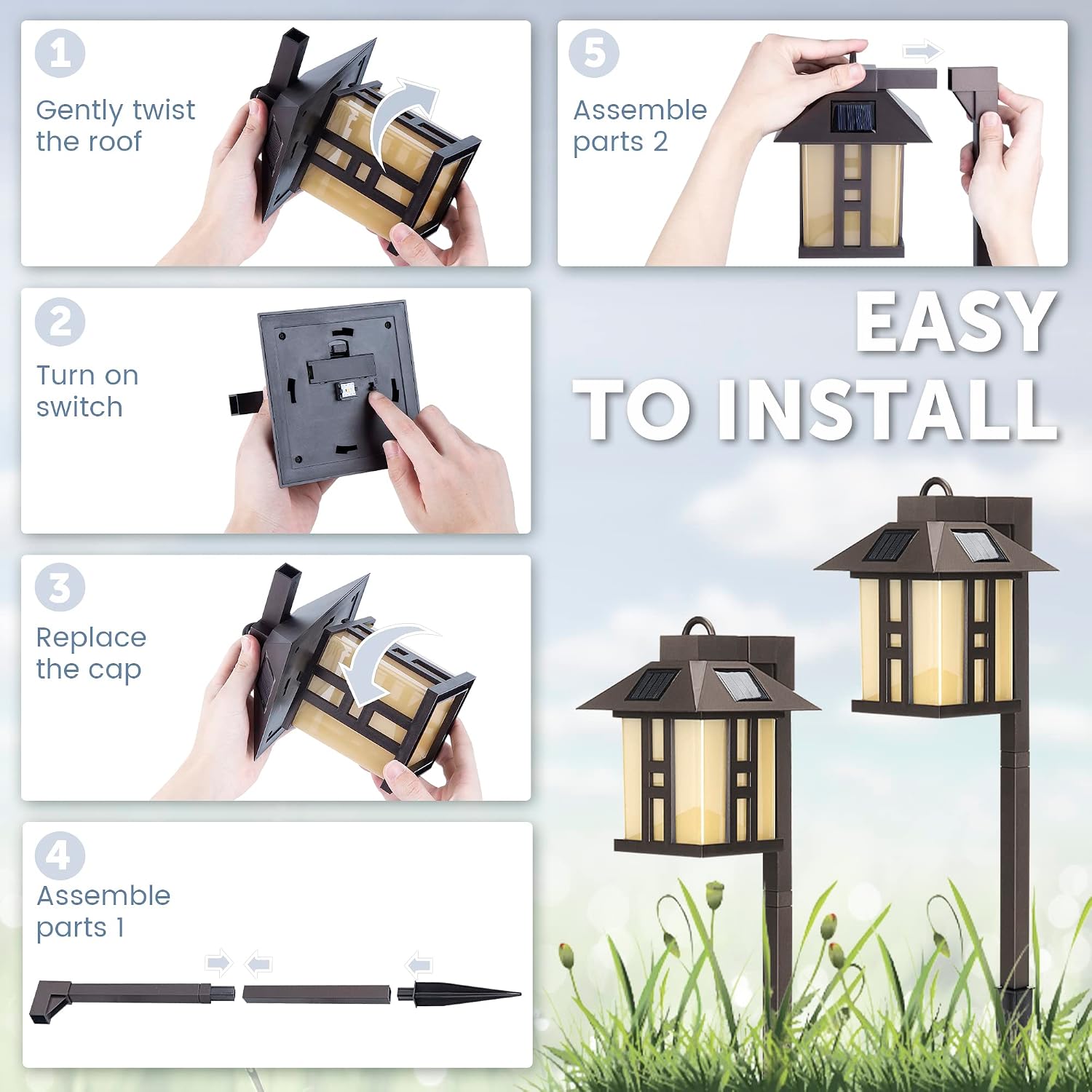 GIGALUMI Japanese Decor Solar Lights for Outside, Pathway Lights 4 Pack - Lawn/Patio/Yard/Walkway/Driveway Decoration | Japanese Style, Pathway Lights