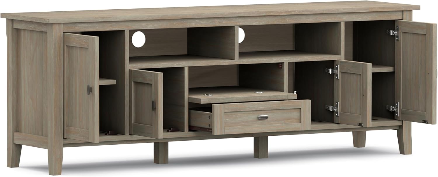 SIMPLIHOME Warm Shaker 47" Wide Solid Wood TV Stand in Light Golden Brown