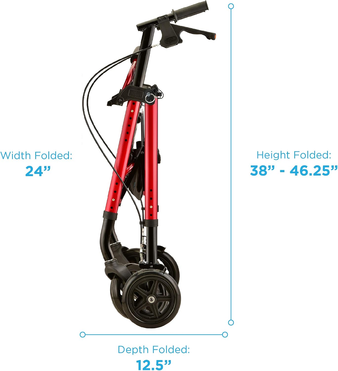 NOVA Star DX Foldable Rollator Walker, Wide Padded Seat, 8” Rugged All-Terrain Wheels, Easy-Grip Locking Hand Brakes, Fold Lock, Height Adjustable