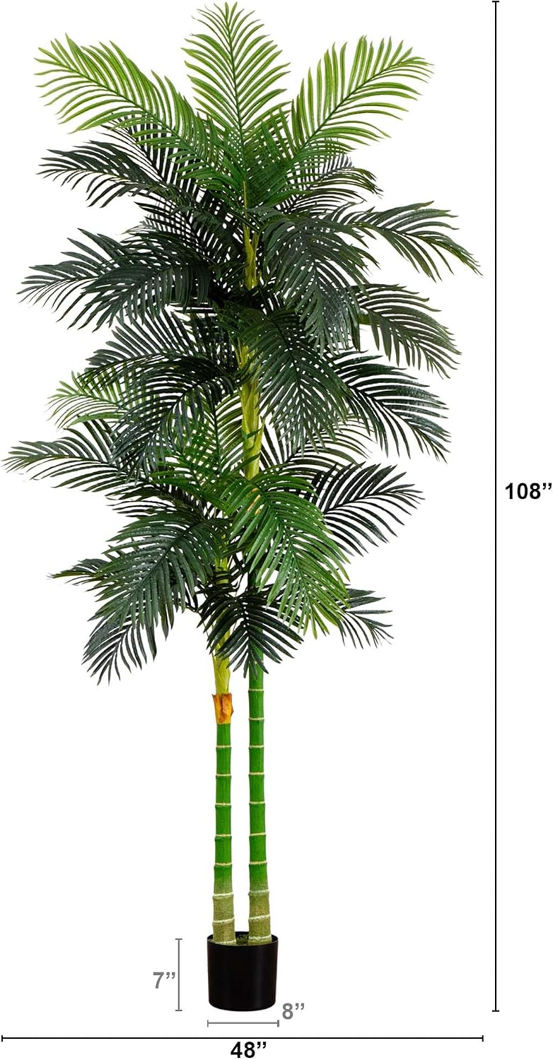 Nearly Natural 4 ft Artificial Golden Cane Palm Tree with Nursery Pot | Double-Stalk, Lush Realistic Foliage, Indoor Faux Palm Plant, Living Room Decor, Perfect Tropical Decoration