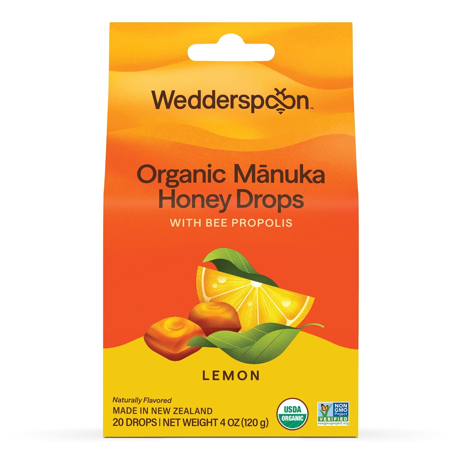 Wedderspoon Organic Manuka Honey Drops, Honey & Echinacea, 20 Count | USDA Organic | Genuine New Zealand Honey, Natural Remedy for Dry Throat | USDA Organic, Genuine New Zealand Honey, Natural Remedy for Dry Throat