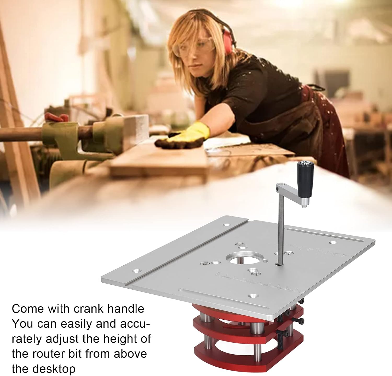Kreg Router Table Lift Compatible, Aluminum Alloy Manual Router System Kit with Crank Handle for Easy Adjustment, Ideal for Small Trimming Machines Silver