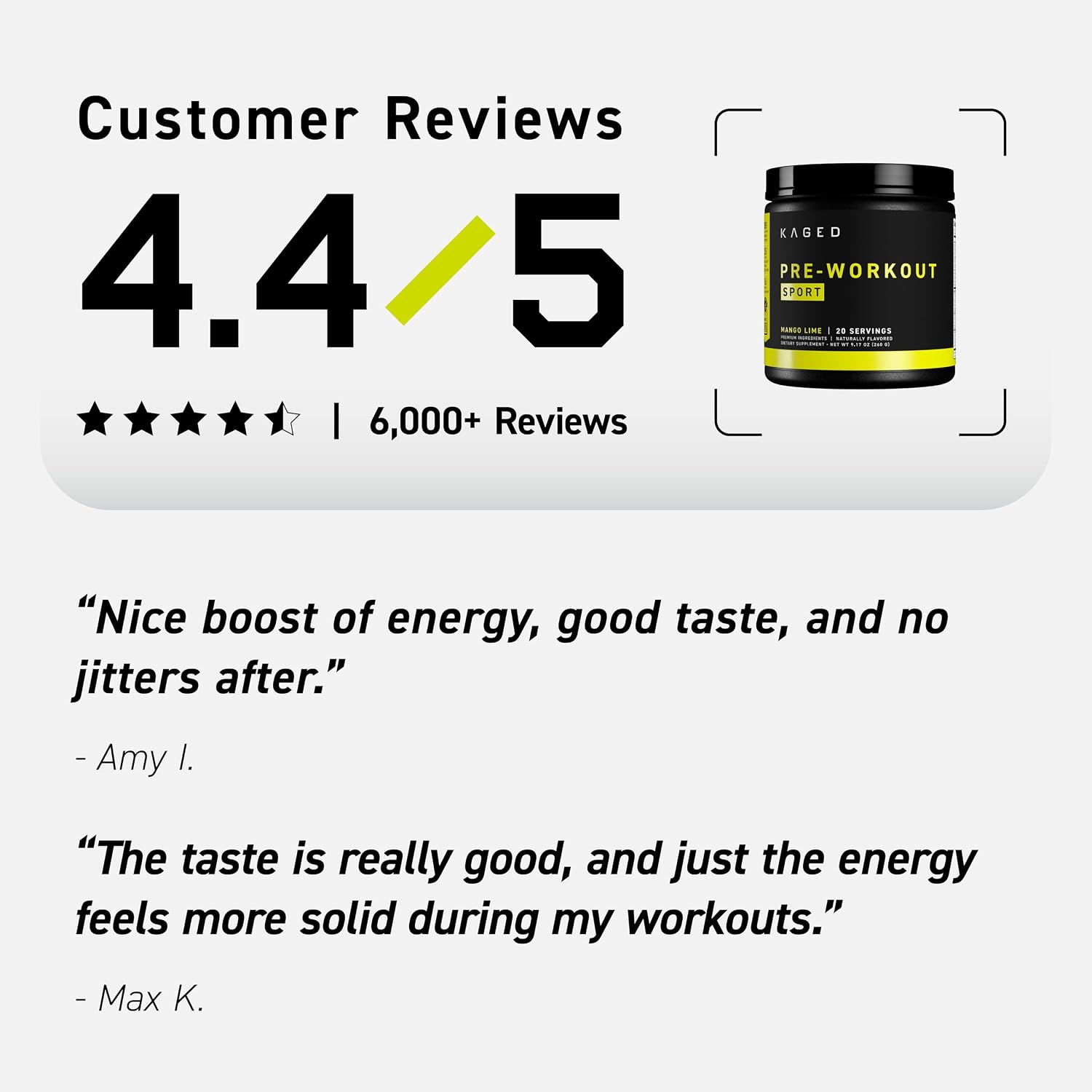 Kaged Sport Pre Workout Powder for Men & Women, Mango Lime, Sport Certified, 188mg Caffeine, Nitric Oxide Supplement, Beta Alanine for Energy