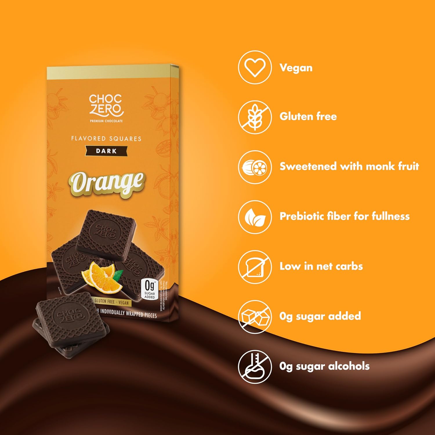 ChocZero 70% Cocoa Sugar Free Dark Chocolate Squares, Vegan, 4 Pack | No Sugar Alcohols, Keto, Low Carb, High Fiber, Gluten Free, 32 Total Candy Squares