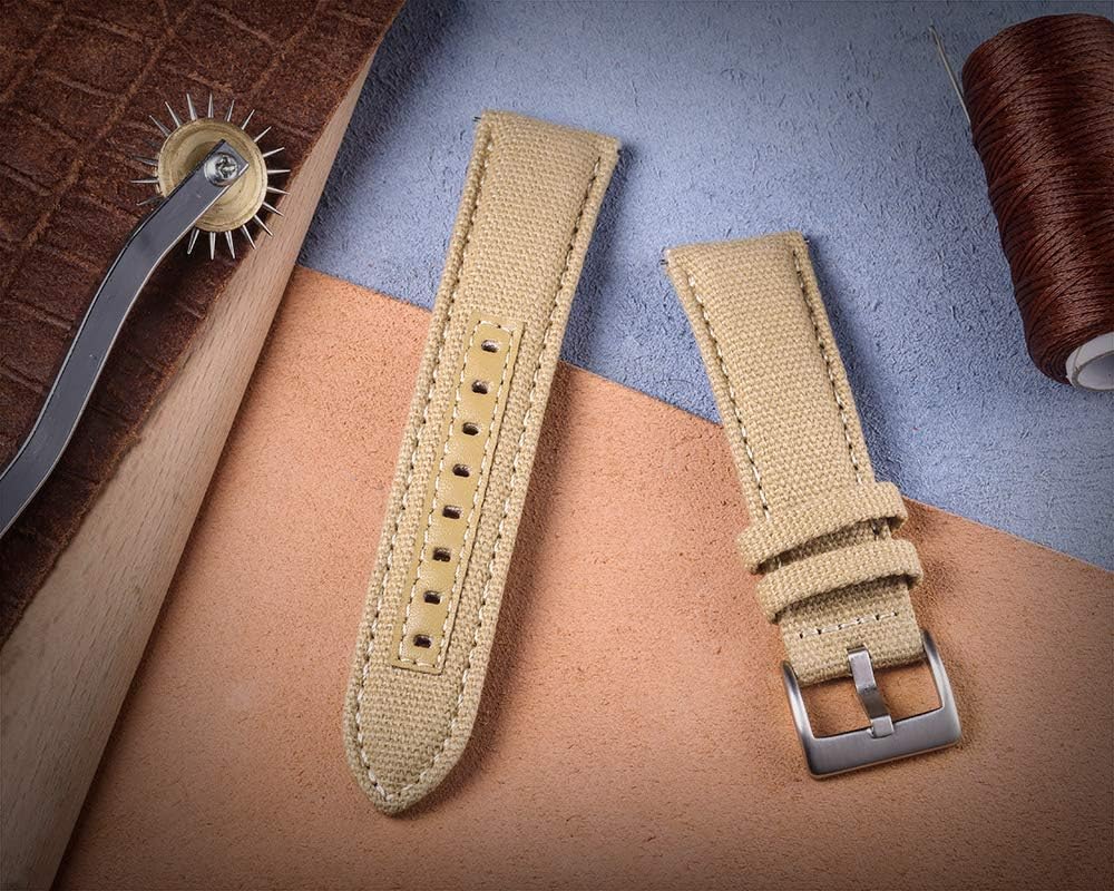 hemsut h Canvas Watch Bands, Quick Release Military Watch Strap, Fabric Replacement 18mm Watch Bands for Men