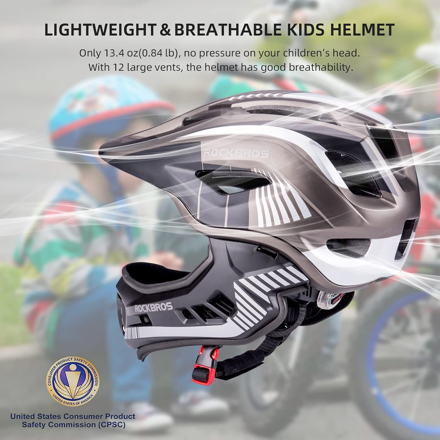 ROCKBROS Kids Full Face Bike Helmet Lightweight Detachable MTB Helmet