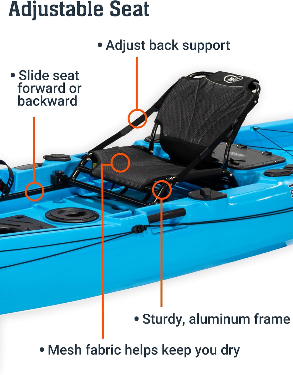 BKC Brooklyn 12.5 Pro Pedal Fishing Kayak, Propeller Drive | Hands-free propeller drive, rudder steering, 550 lb capacity, dry storage, rod holders, 12.5 ft sit-on-top hull