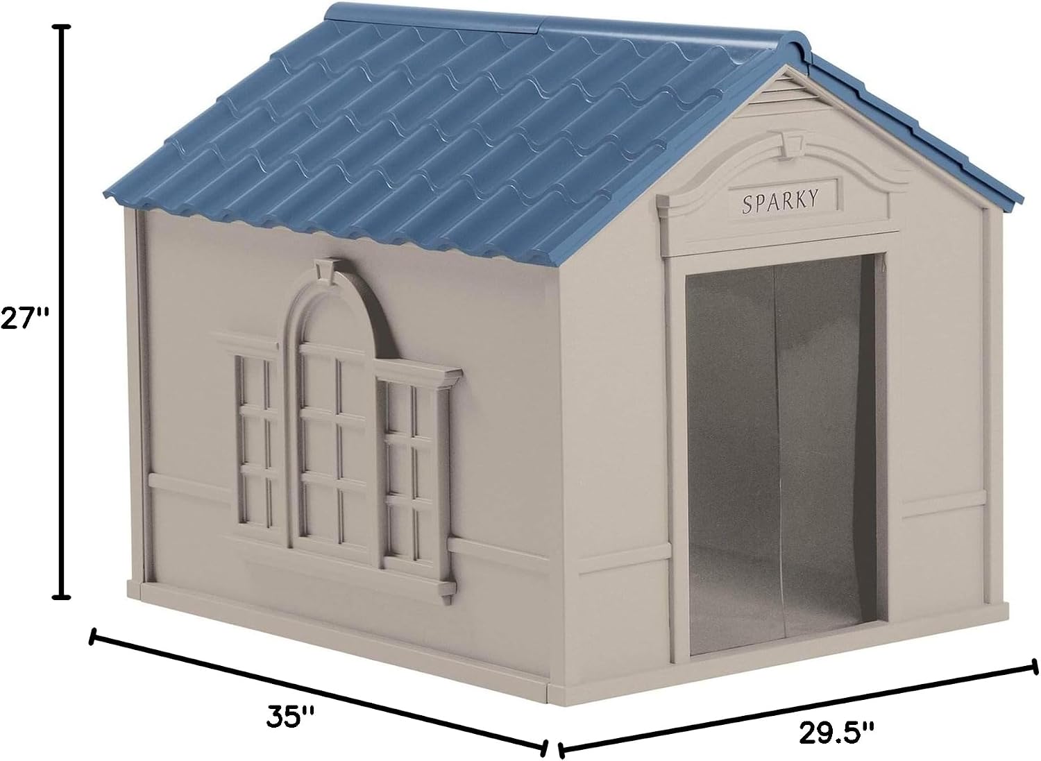 Suncast Outdoor Dog House with Door - Water Resistant and Attractive for Small to Large Sized Dogs - Easy to Assemble - Perfect for Backyards