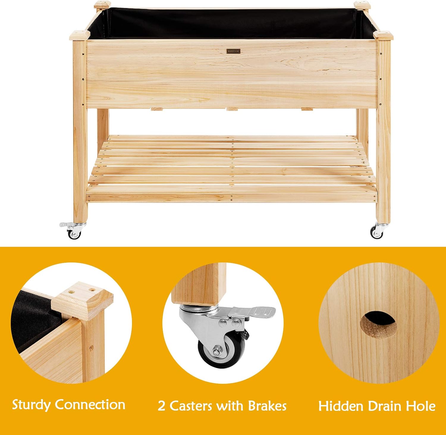 GIANTEX Raised Garden Bed on Wheels, Wood Planter Box with Legs, Liner, Drain Holes, Elevated Garden Bed for Vegetables