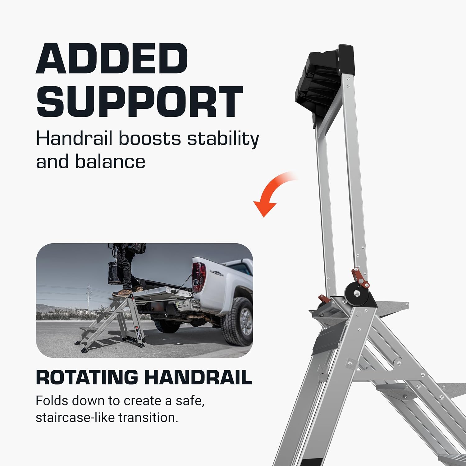 Little Giant Jumbo Step 3-Step Foldable 2.2 ft Aluminum Stool, 11903 | Foldable Aluminum Step Stool, Extra-Wide Stair-Like Treads, Rotating Handrail, Tool Tray, 375 lbs. Weight Capacity
