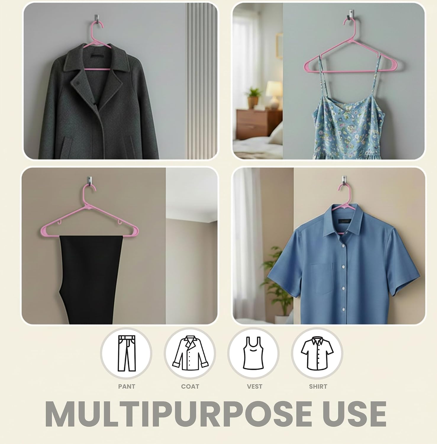 Utopia Home Plastic Hangers 50 Pack – Built-in Strap Hooks Black