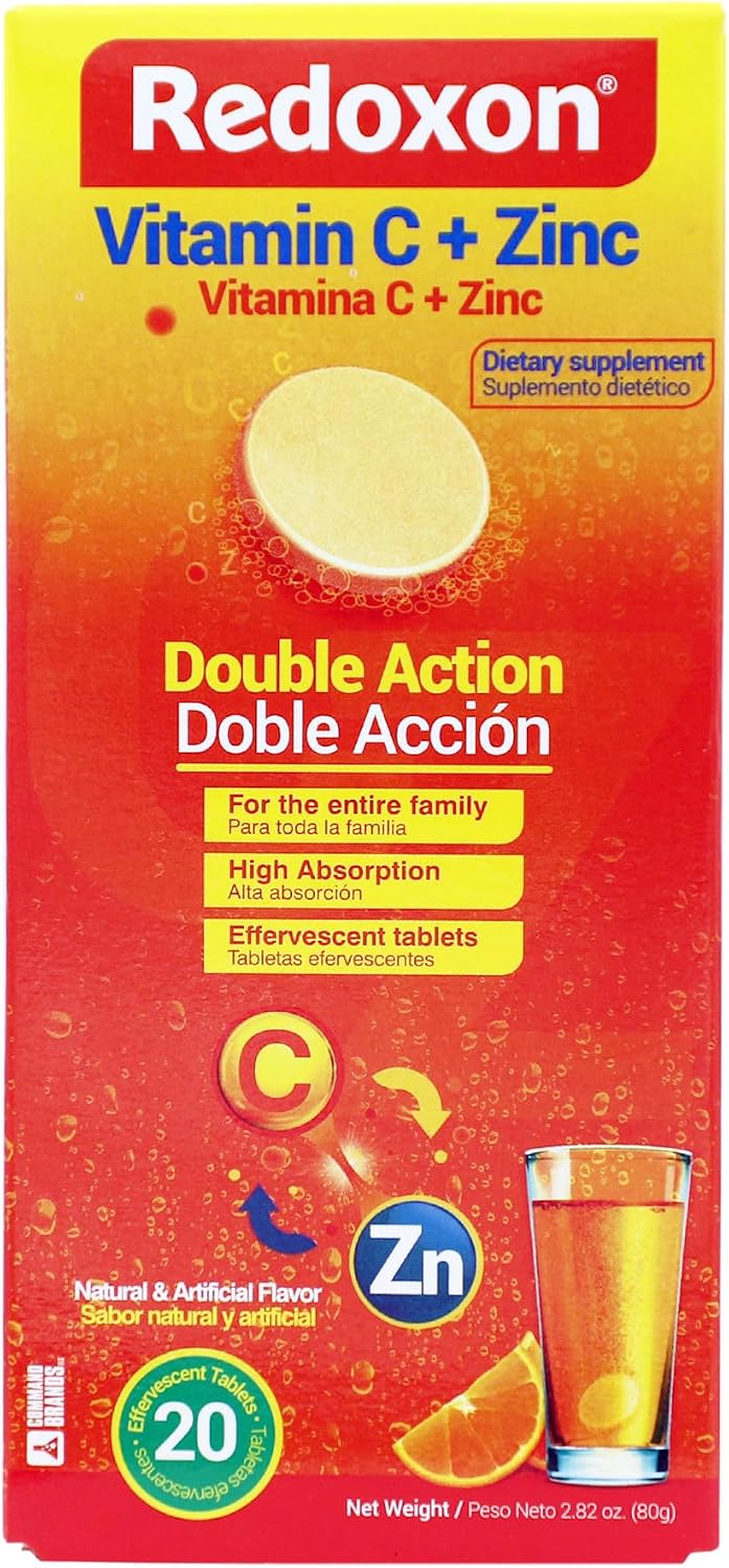 Redoxon Vitamin C + Zinc, Effervescent Tablets of Vitamin C and Zinc, Helps Support Your Immune System, Orange Flavor, 20 Effervescent Tablets, 2.82 Oz, Box