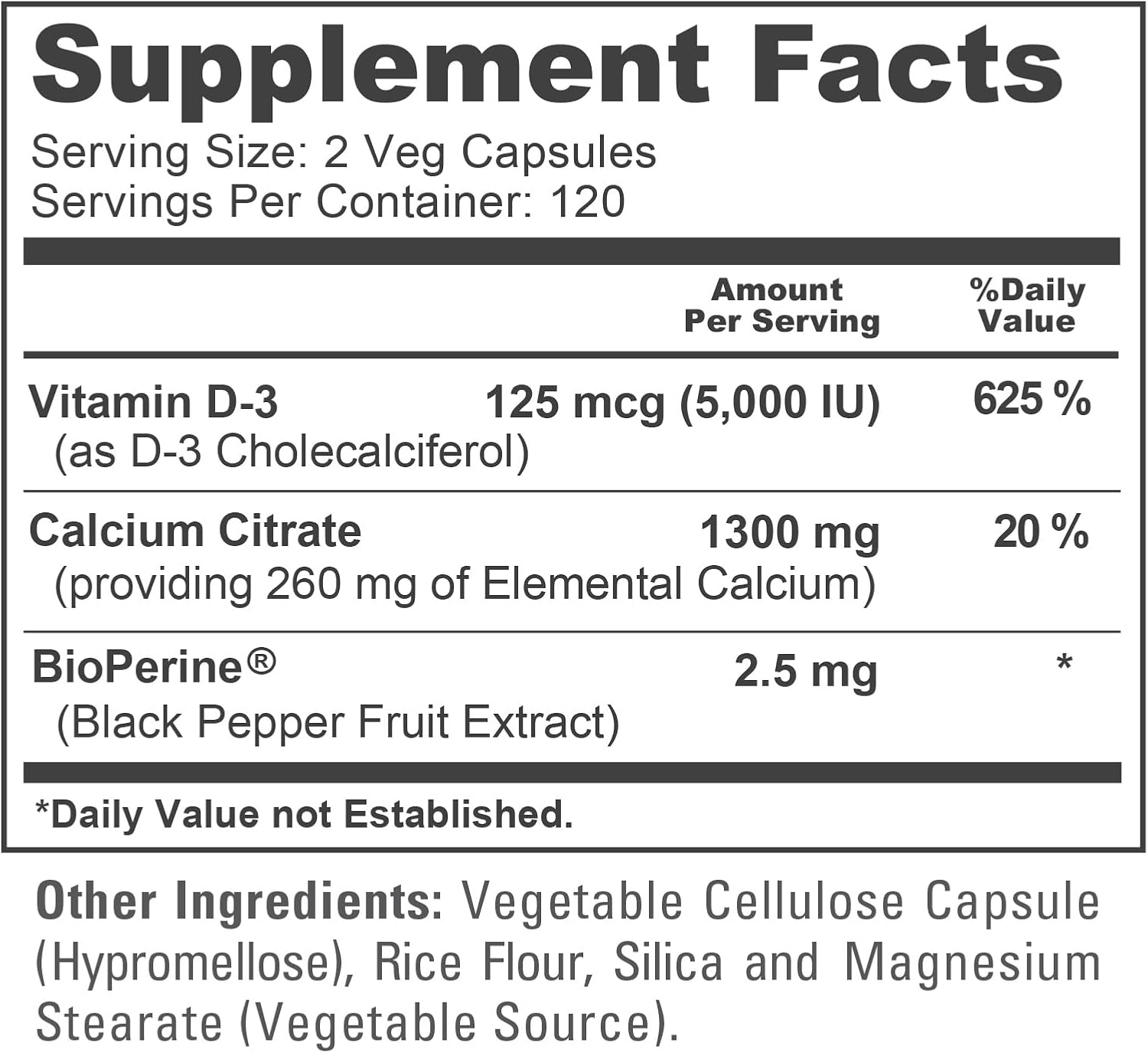 Super Calcium with Vitamin D3 Non GMO 1300 mg 240 Veg Capsules -120 Serves | Calcium Citrate Complex, Supports Nutritional Supplementation, Vegan