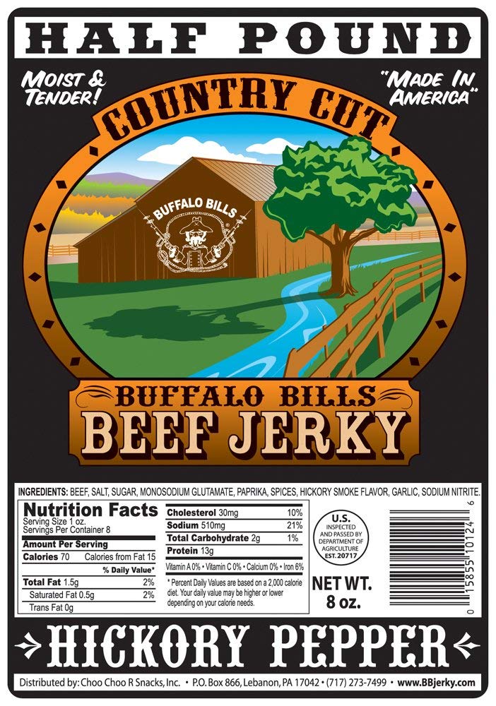 Buffalo Bills Mesquite Country Cut smoked Beef Jerky, Moist & Tender, 8 Oz | Mesquite Beef Jerky, Made In USA, High Protein, Low Carb, For Work, Trips, On-The-Go Snacking, Smoky Flavor, Hot Snacks