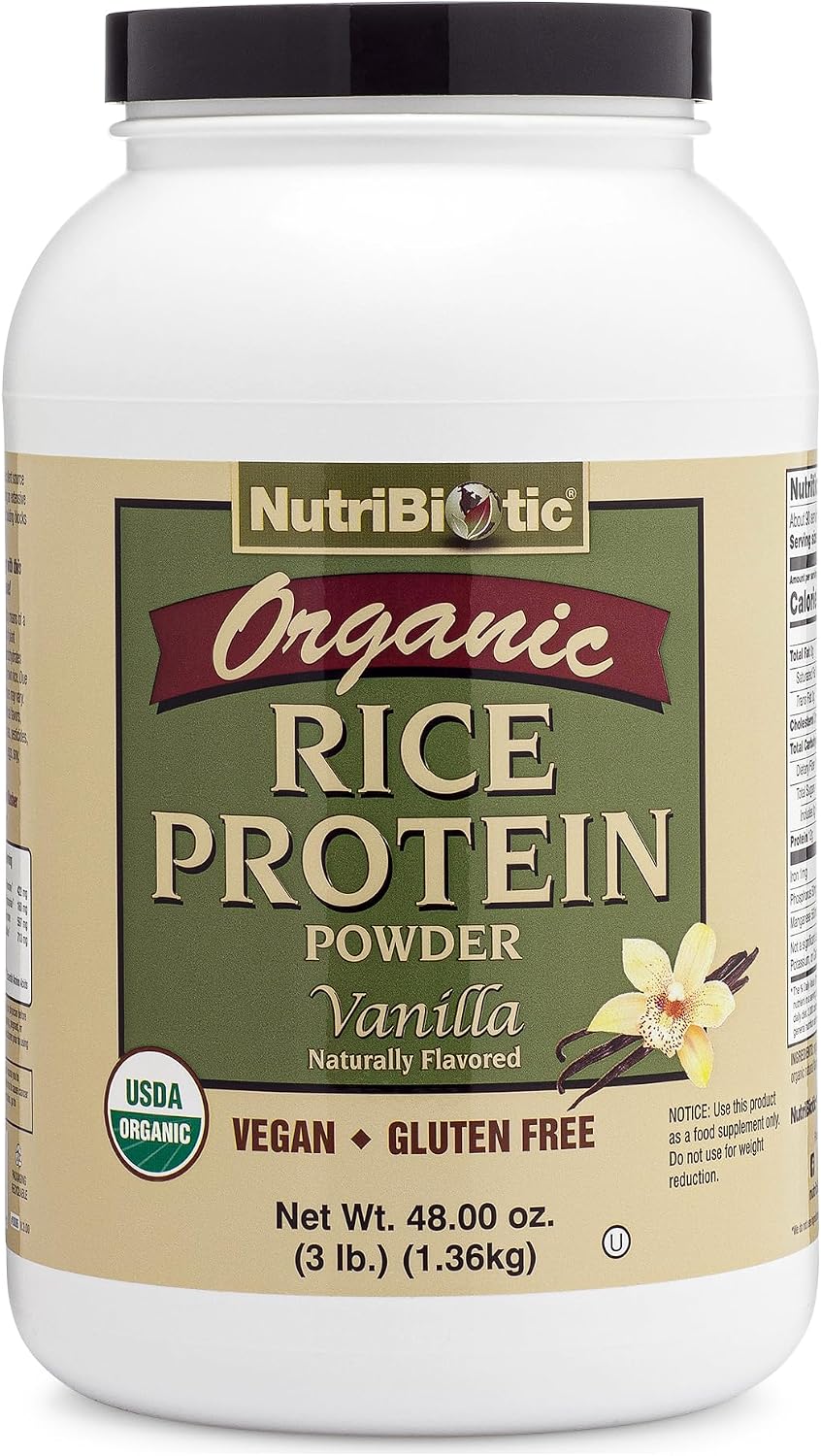 NutriBiotic Certified Organic Plain Rice Protein, 21 Ounce | Low Carbohydrate Vegan Protein Powder | Raw, Certified Kosher & Keto Friendly | Made Without Chemicals, GMOs & Gluten | Easy to Digest
