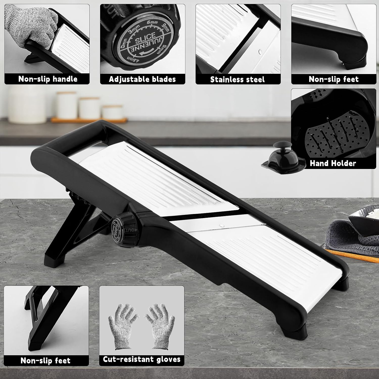VEKAYA Mandoline Slicer, Mandoline Slicer for Kitchen, Adjustable Mandolin, Stainless Steel Mandoline, Vegetable Slicer, Potato, Onion, Cucumber