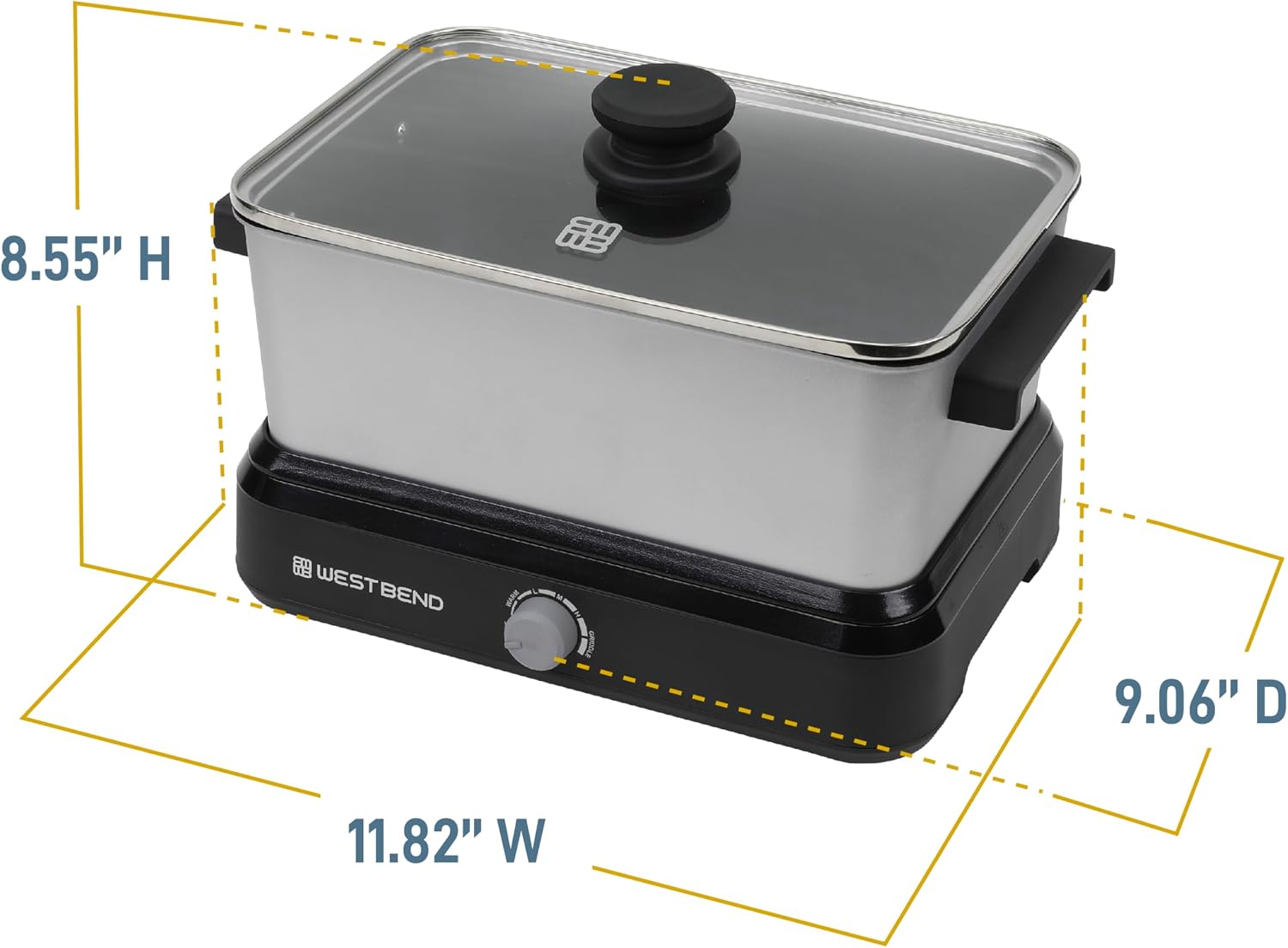 West Bend Versatility Slow Cooker Large Capacity Non-stick Cooking Vessel & Variable Temperature Heating Base Includes Travel Lid and Storage Bag