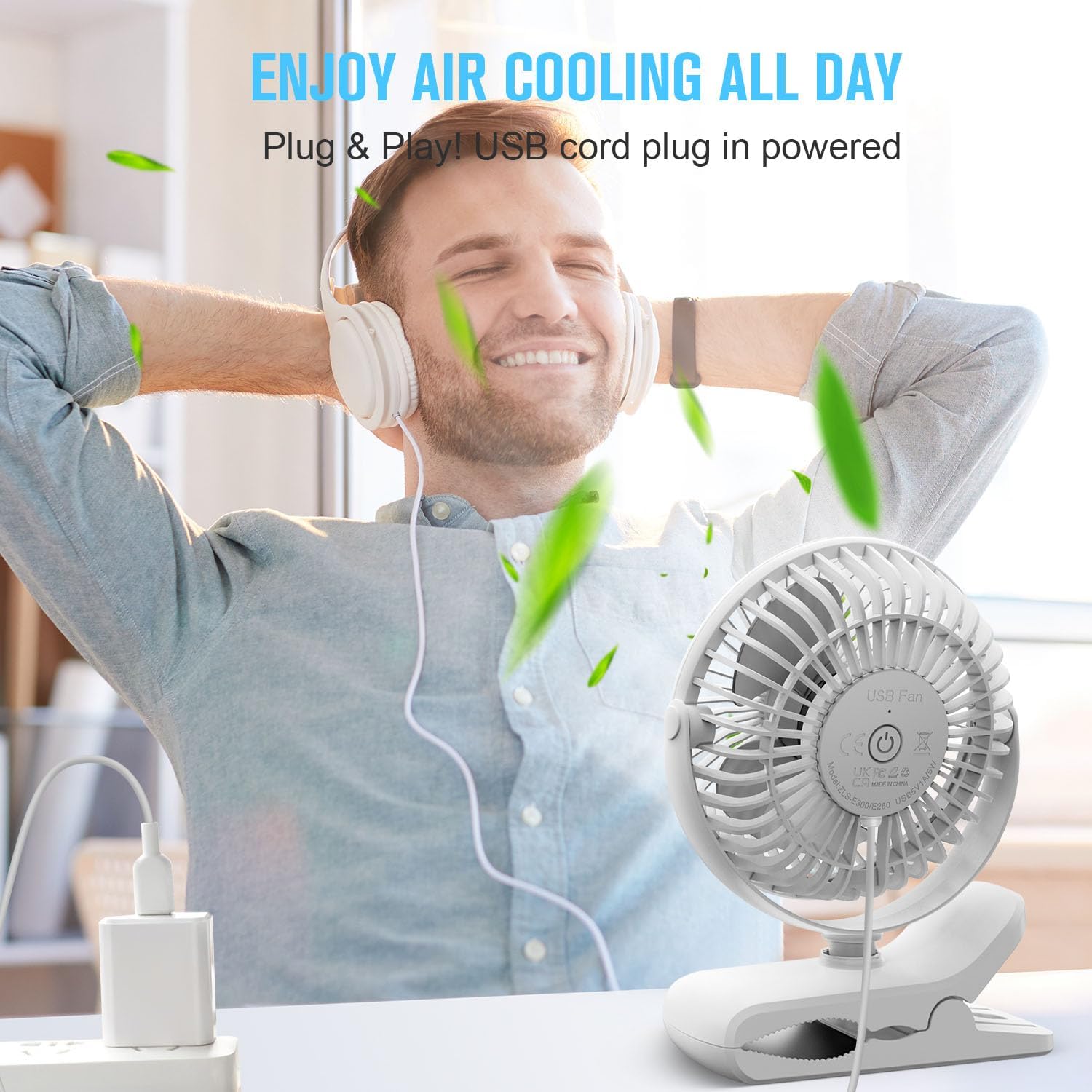 BESKAR USB Clip on Fan, Portable Small Desk Fan with Cord Powered