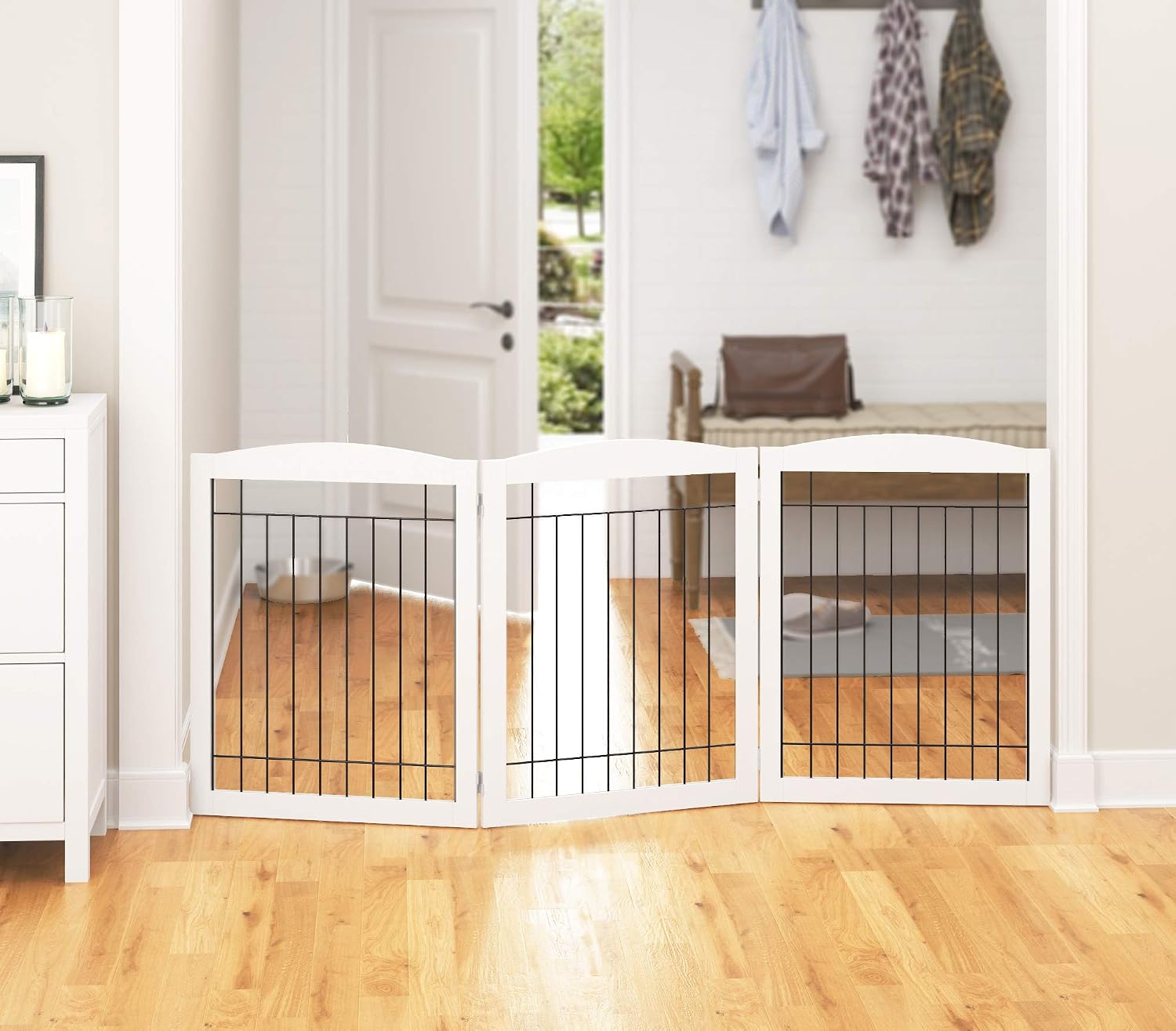 PAWLAND Extra Wide Foldable Dog gate for Doorway, Indoor, 72“ Wide, 30" H