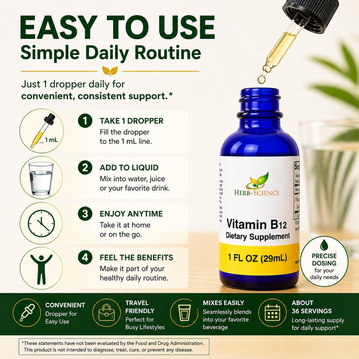Liquid Vitamin B12 – Cold-Pressed, High Absorption, Vegan, Alcohol-Free, Sublingual B12 Drops, Cyanocobalamin, No Artificial Flavors