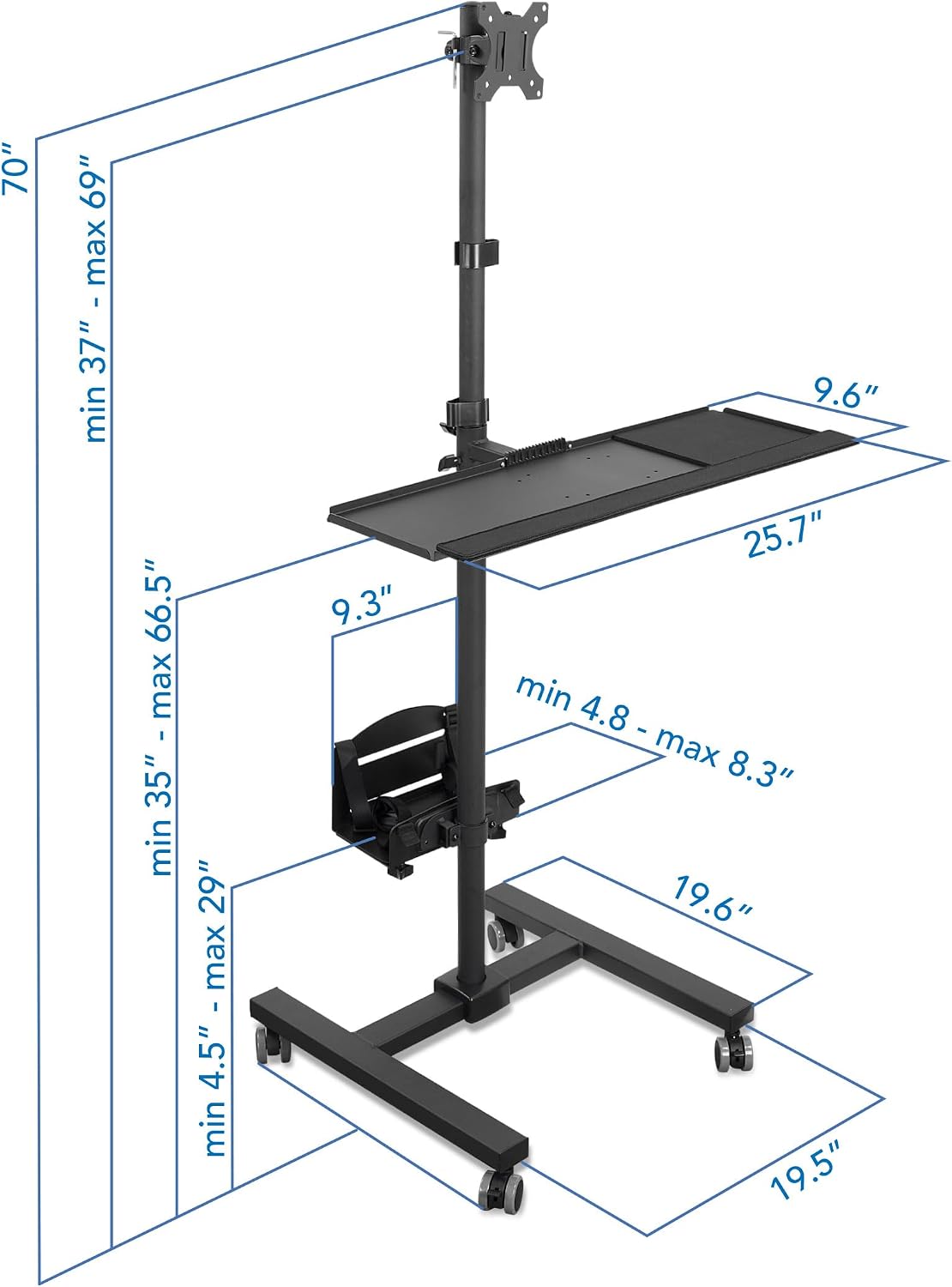 Mount-It! Rolling Computer Cart on Wheels, Mobile Desk Workstation with Monitor Mount for up to 32" Screen, Full Keyboard Tray