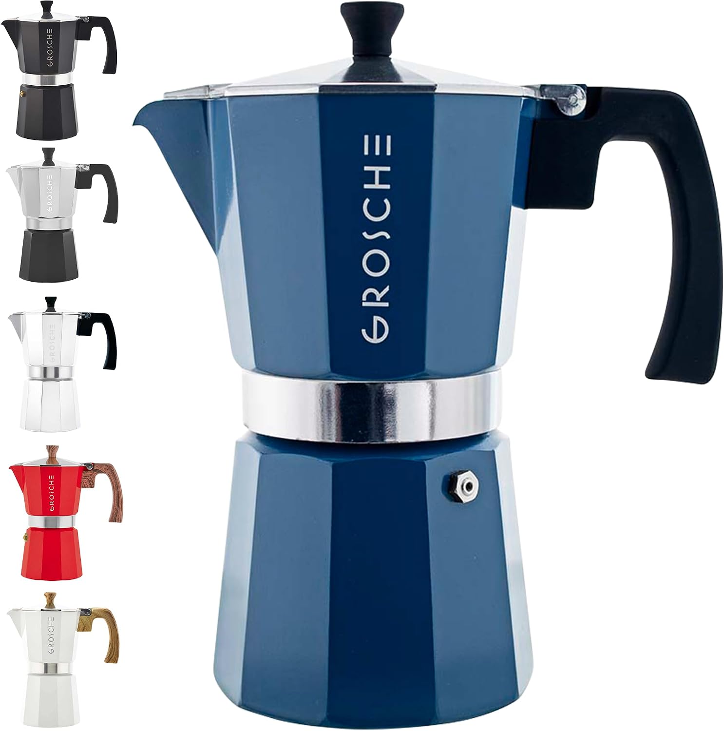GROSCHE Milano Moka Pot | 9 Espresso Cup - 15.2 oz | Stovetop Espresso Percolator & Coffee Maker – Portable, Ideal for Home and Camping | Cuban Coffee Maker And Italian Moka Pot For Stovetop Espresso; For Gas, Electric, And Propane Stoves With A Soft-Tou…
