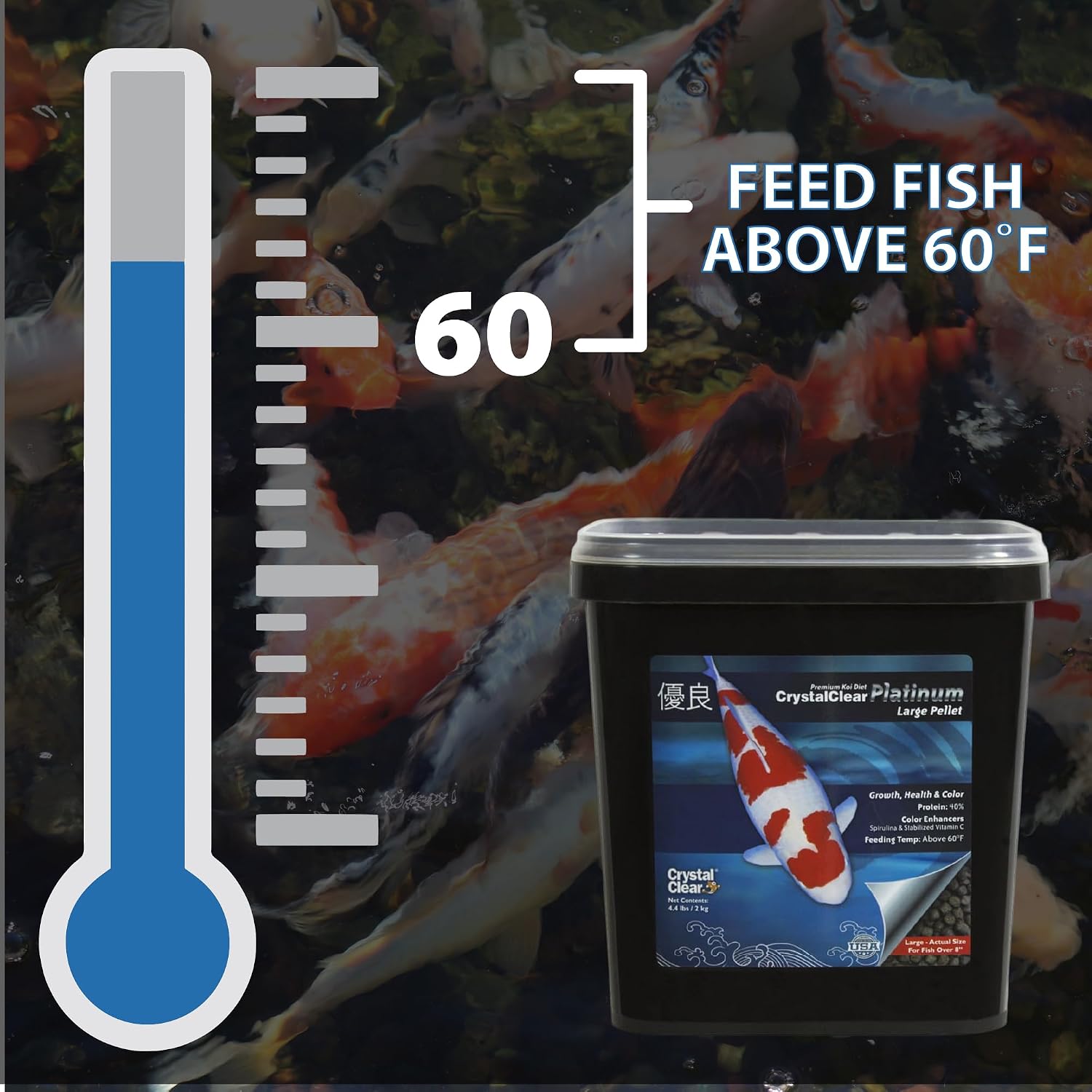 CrystalClear Platinum Fish Food Floating 5mm Pellets, 17.6 lbs | For Koi & Goldfish, premium nutrition to boost growth, color, and wellness in backyard ponds & water gardens