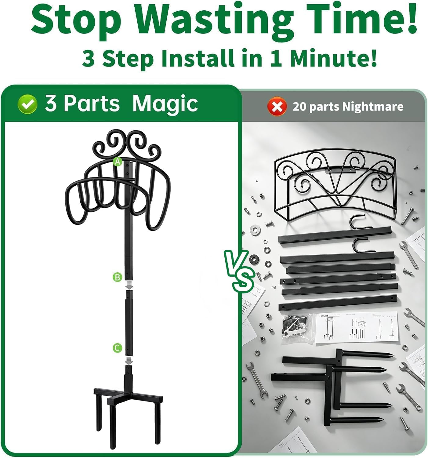 AMAGABELI GARDEN & HOME Hose Holder for Outside Freestanding 150 Feet Christmas Gift Heavy Duty Metal Detachable Rustproof Hose Stand Hanger