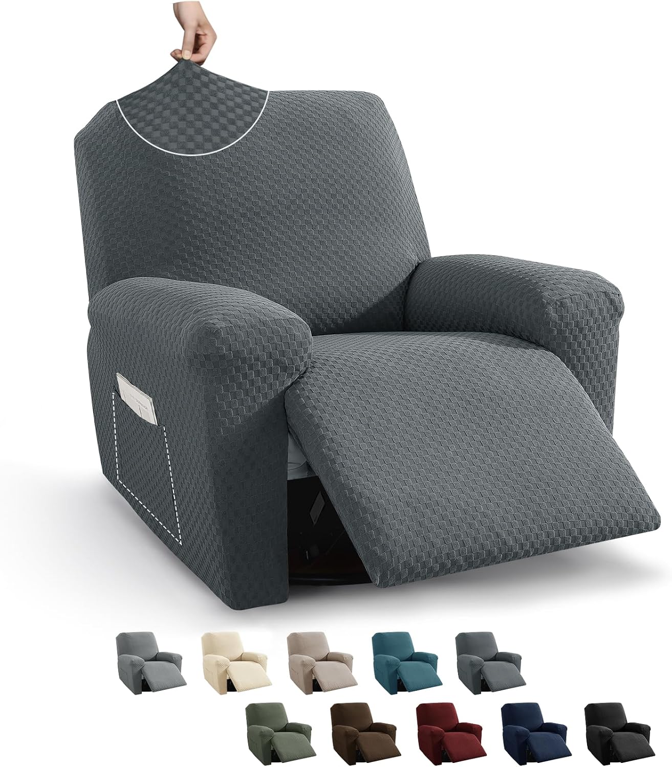 MAXIJIN Latest Recliner Slipcovers for Living Room 4 Pieces Stretch Jacquard Recliner Chair Cover Soft Fitted Recliner Protector with Elastic Bottom