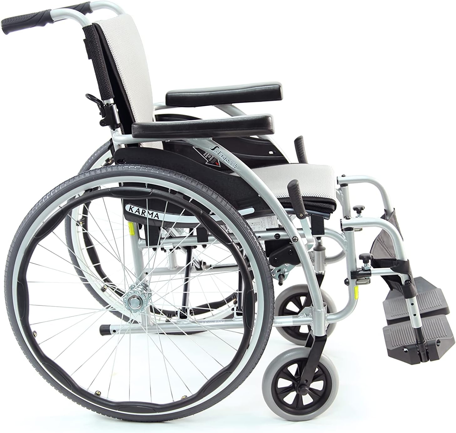 Karman 25 lbs Ergonomic Wheelchair with Removable Footrest 18" Silver