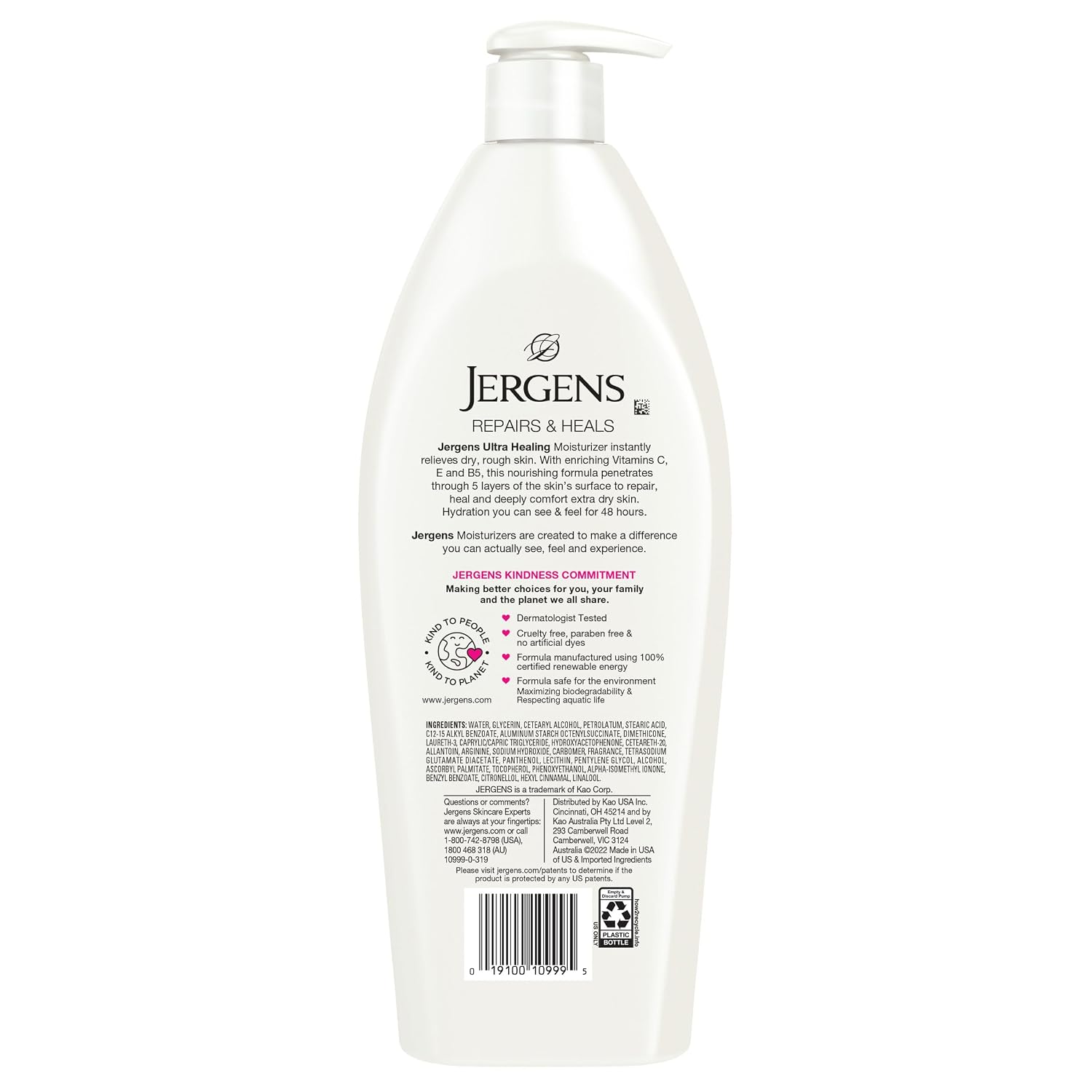 Jergens Ultra Healing Dry Skin Lotion, Hand and Body Moisturizer for Quick Absorption into Extra Dry Skin with Hydralucence Blend, Vitamins C, E and B5, White, 32oz