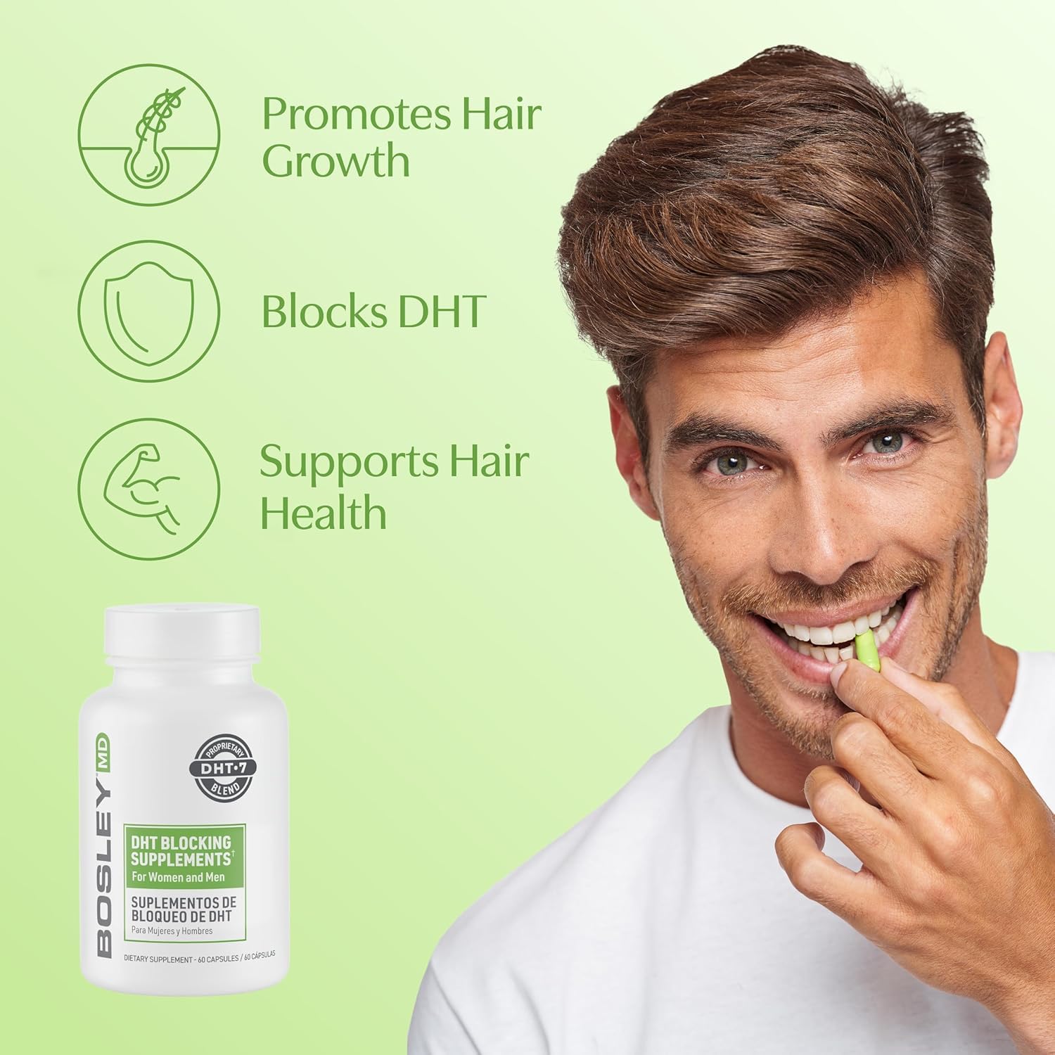BosleyMD Women’s Healthy Hair Growth Supplements for Thicker, Fuller Hair– DHT-Blocking Botanicals with Biotin, Niacin, Zinc & L-Lysine – Rich in Vitamins & Minerals – 60 Capsules (2-Month Supply)