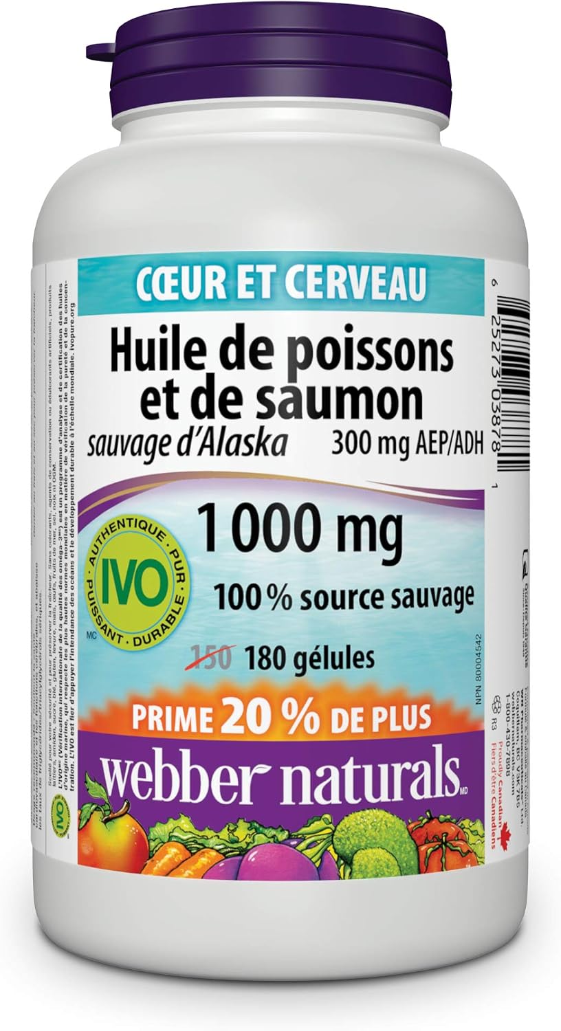 Webber Naturals Wild Salmon & Fish Oil 1000 mg (EPA 180 DHA 120) Bonus Size 150+30 Softgels