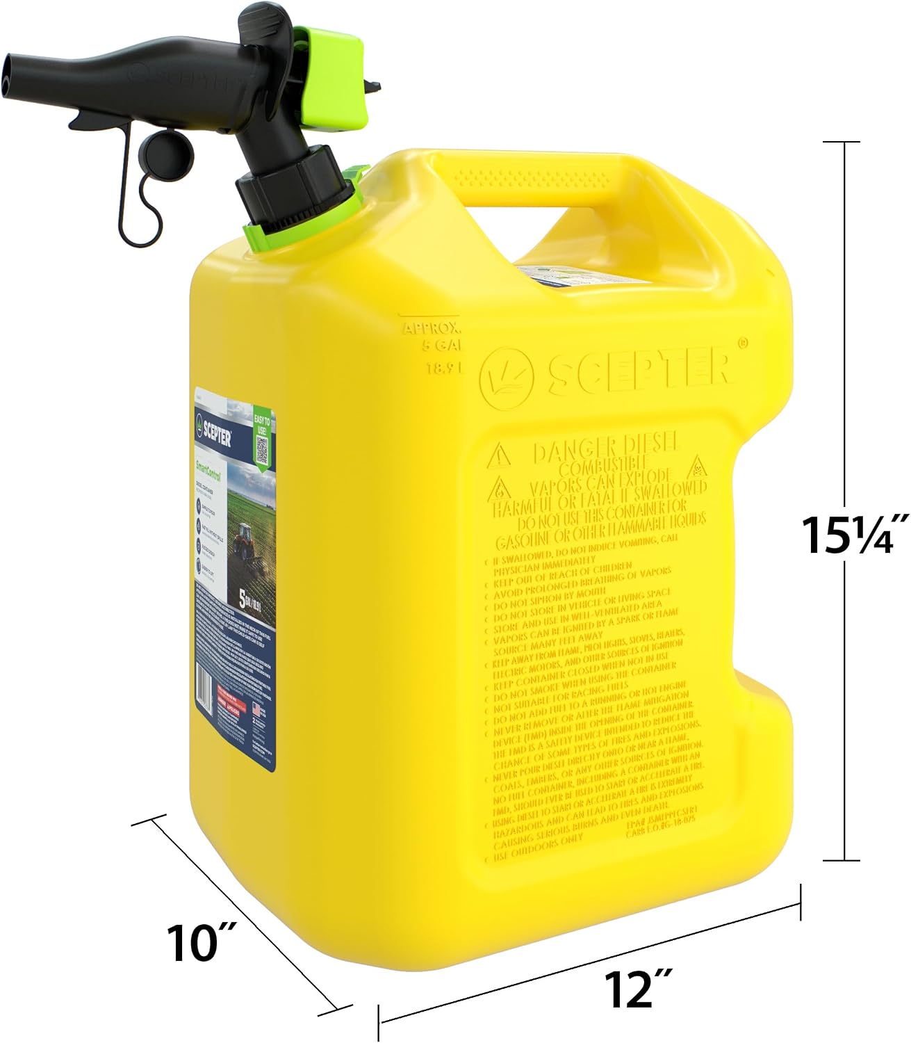 Scepter 1 Gal Gas Can, Spill Proof SmartControl Spout, Spout Extender, Red