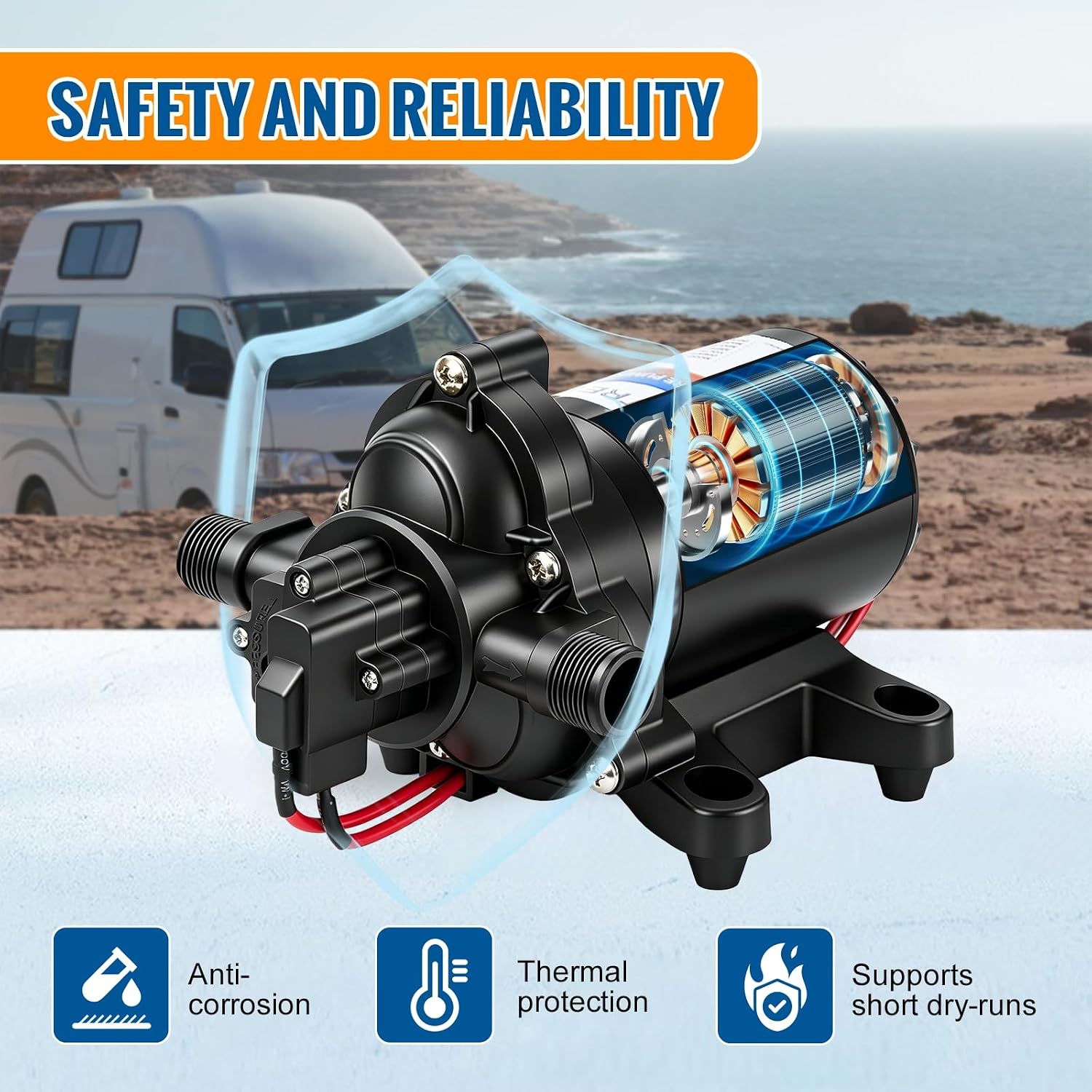 YOUNGTREE RV Water Pressure Diaphragm Pump 110V 4.0GPM 50PSI On Demand Fresh Water Transfer Pump 110Volt AC with Garden Hose Adapters for Irrigation Home Pool Draining Sprinkler