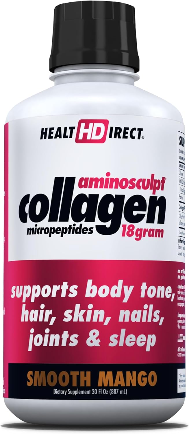 HEALTH DIRECT AminoSculpt Sugar-Free Liquid Collagen, Tart Cherry, 30 oz | High-Potency Collagen for Men & Women. Supports Hair, Skin, Nails & Joints. Medical-Grade, No Mixing, Non-GMO & Grass-Fed