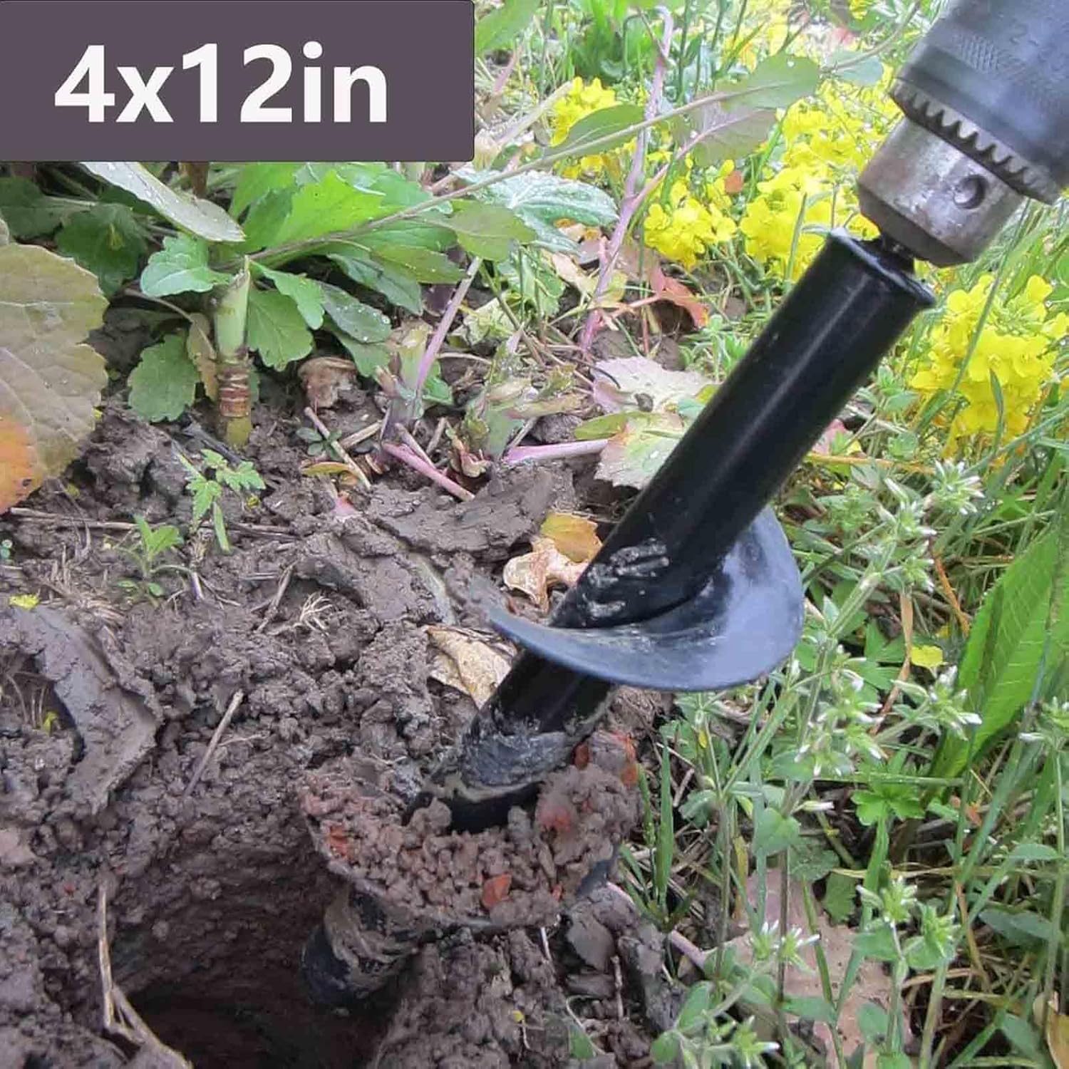 TCBWFY Auger Drill Bit for Planting 1.6x16.5inch Extended Length Garden Auger Spiral Drill Bit for Planting Bulbs Flowers,Post Hole Digger for 3/8”Hex Drill