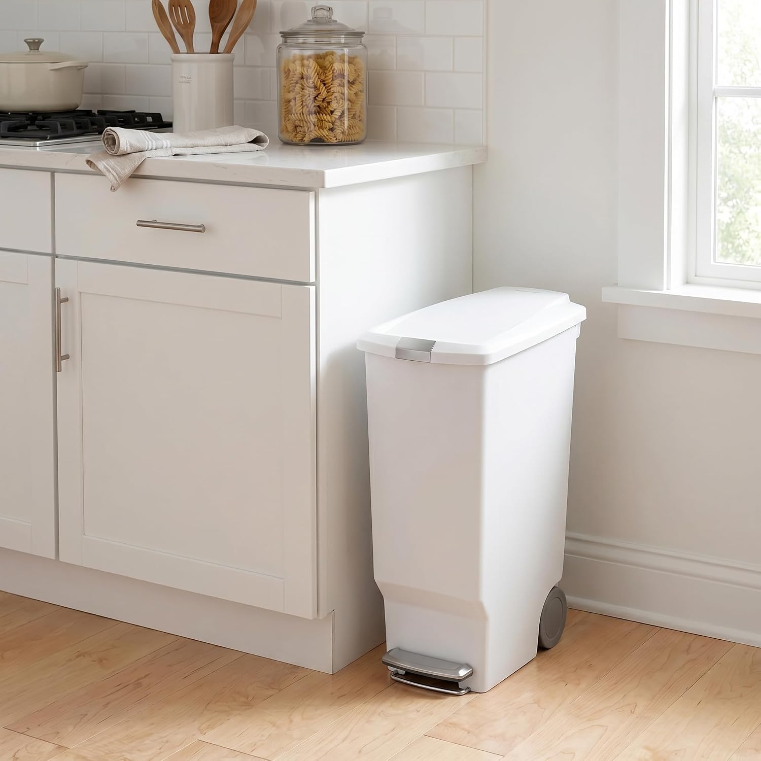 simplehuman 40 Liter / 10.6 Gallon Slim Kitchen Step Trash Can With Secure Slide Lock, Black Plastic