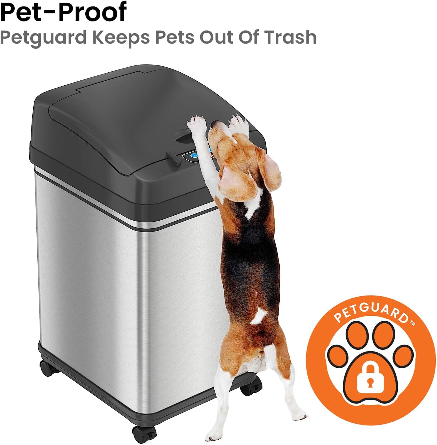iTouchless Glide 13 Gallon Sensor Garbage Can with Wheels and Odor Control System, Stainless Steel, Automatic Kitchen Bin and Office Trash Bin (Powered by Battery or Optional AC Adapter)